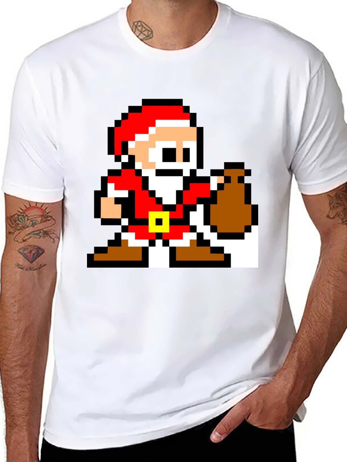 8-Bit Santa T-Shirt - Retro Holiday Style