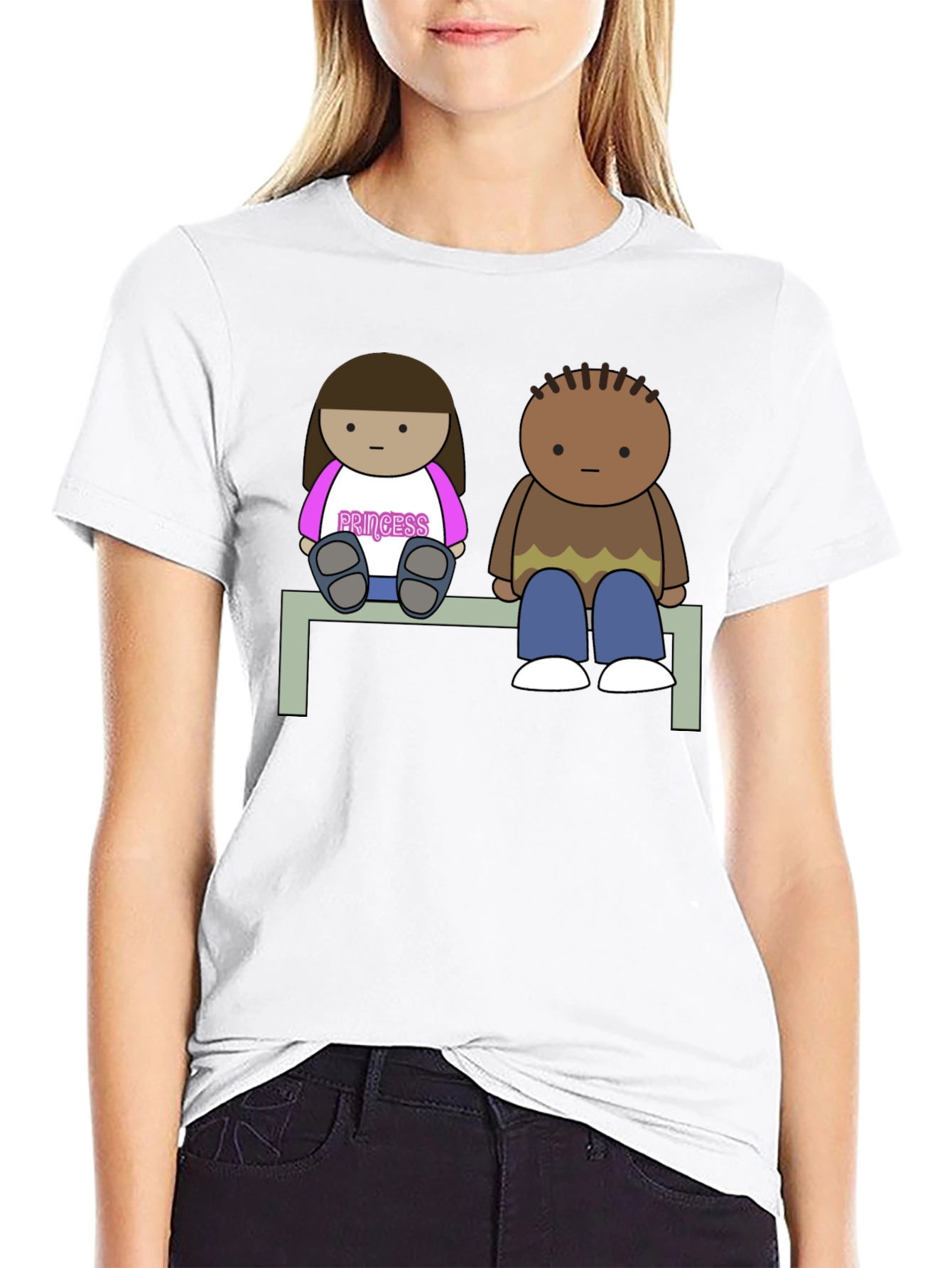 Cartoon Couple Sitting on Bench T-Shirt