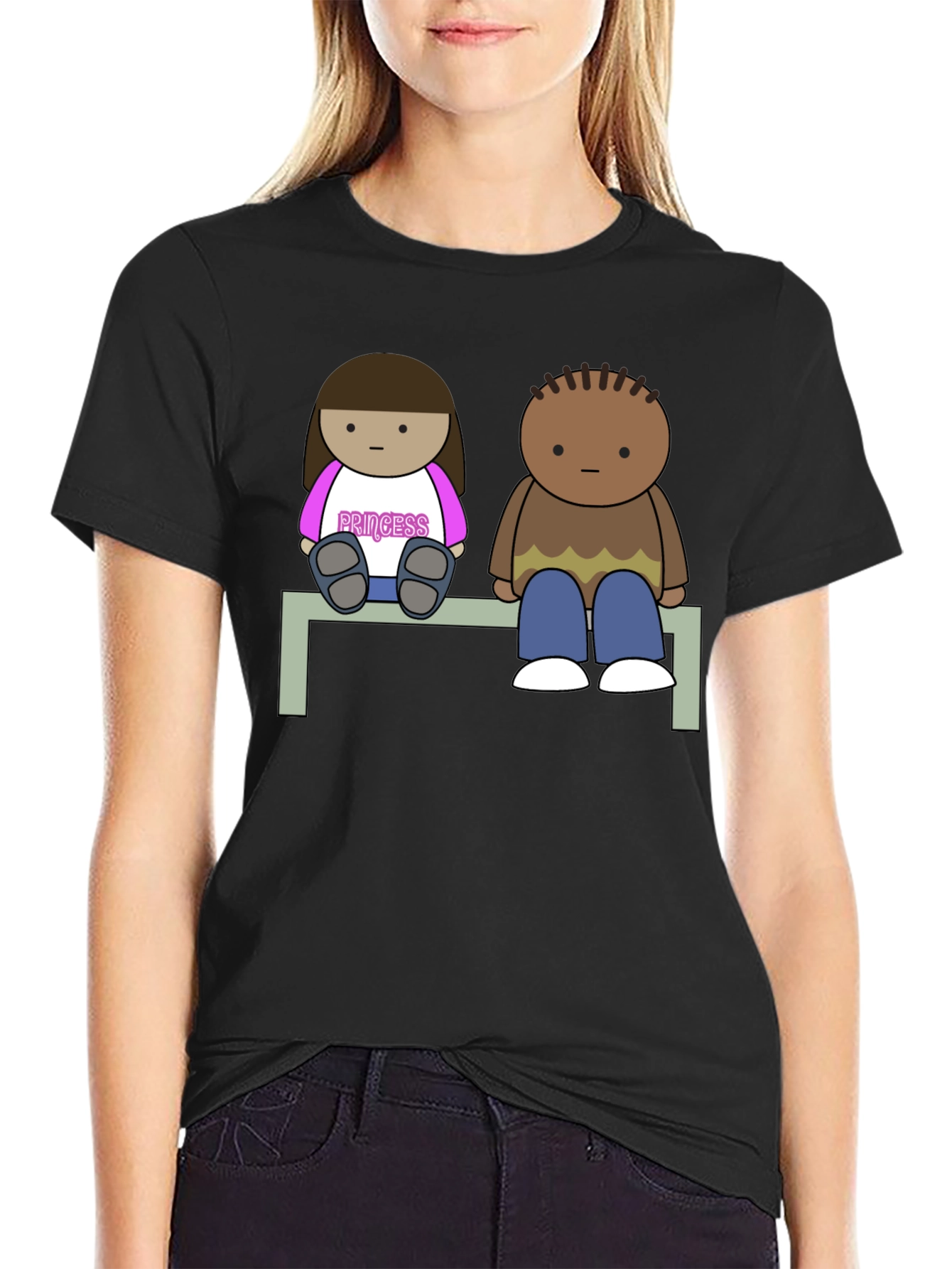 Cartoon Couple Sitting on Bench T-Shirt
