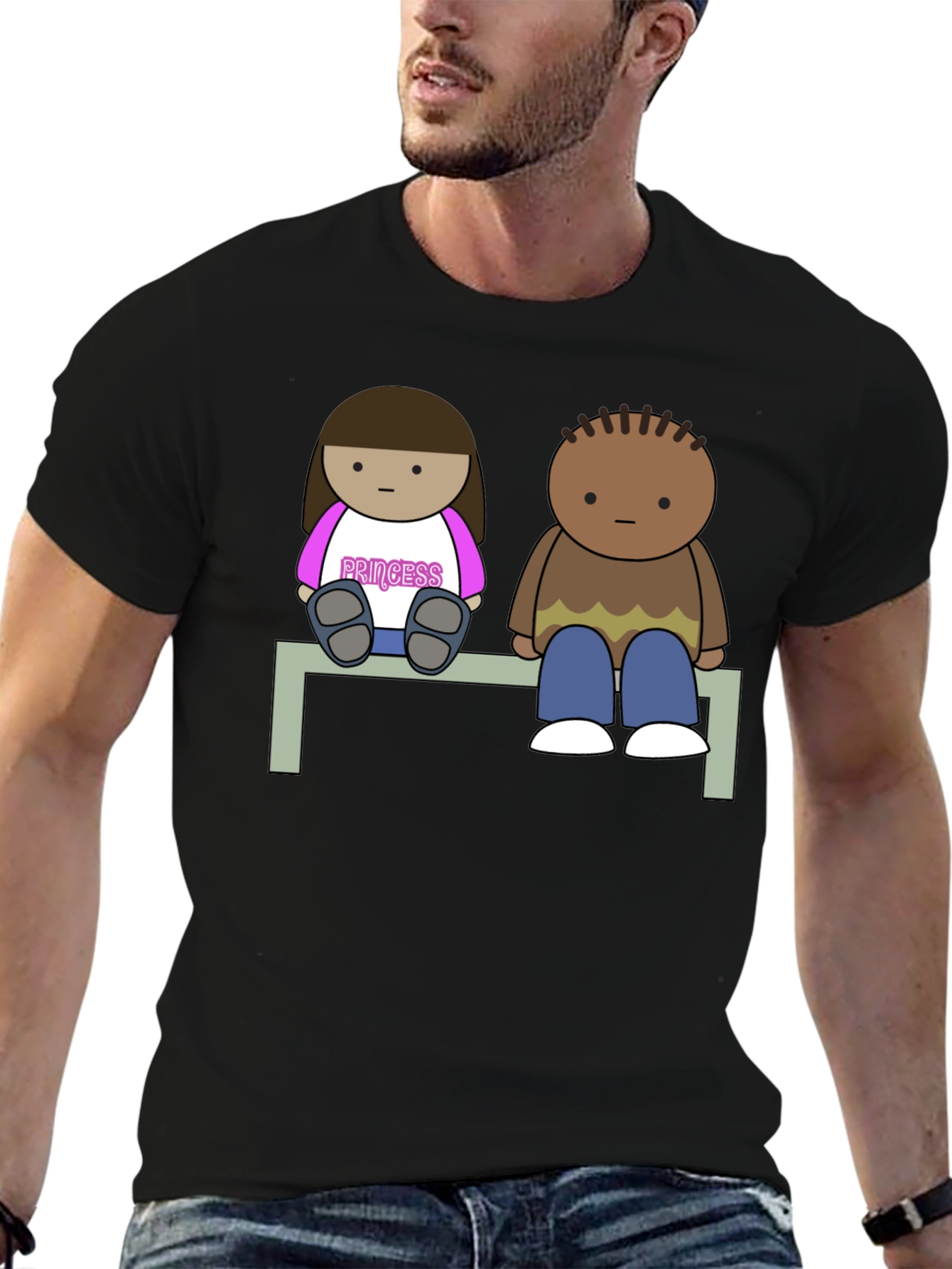 Cartoon Couple Sitting on Bench T-Shirt