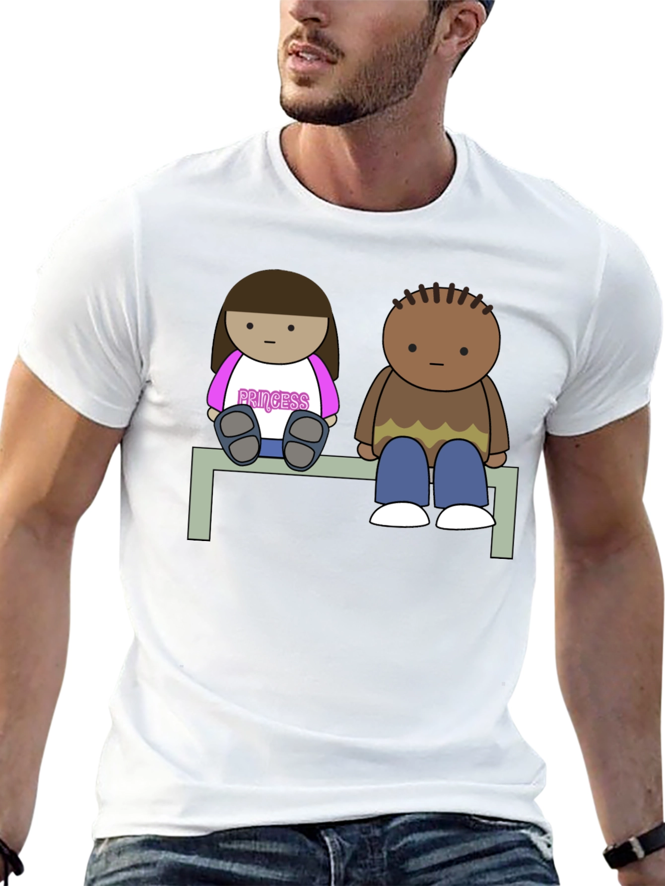 Cartoon Couple Sitting on Bench T-Shirt