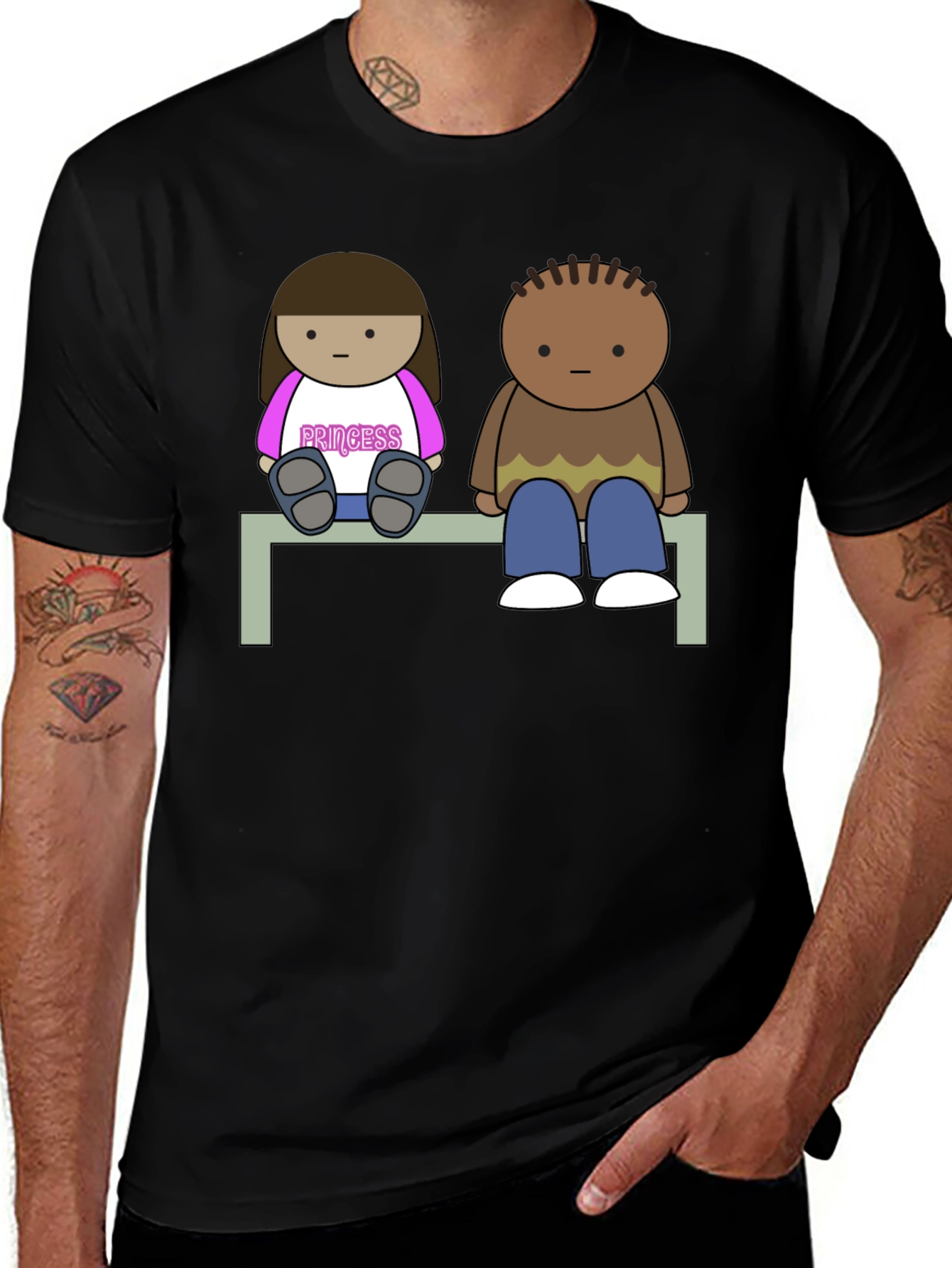 Cartoon Couple Sitting on Bench T-Shirt