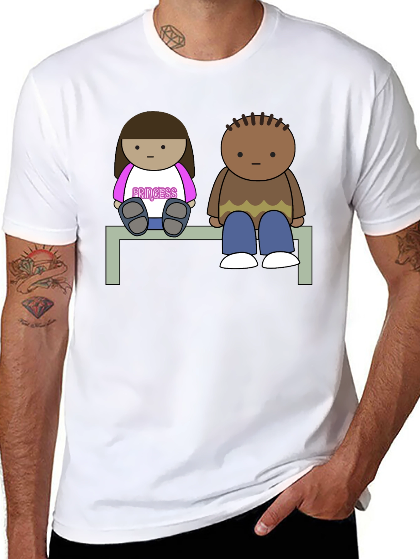 Cartoon Couple Sitting on Bench T-Shirt
