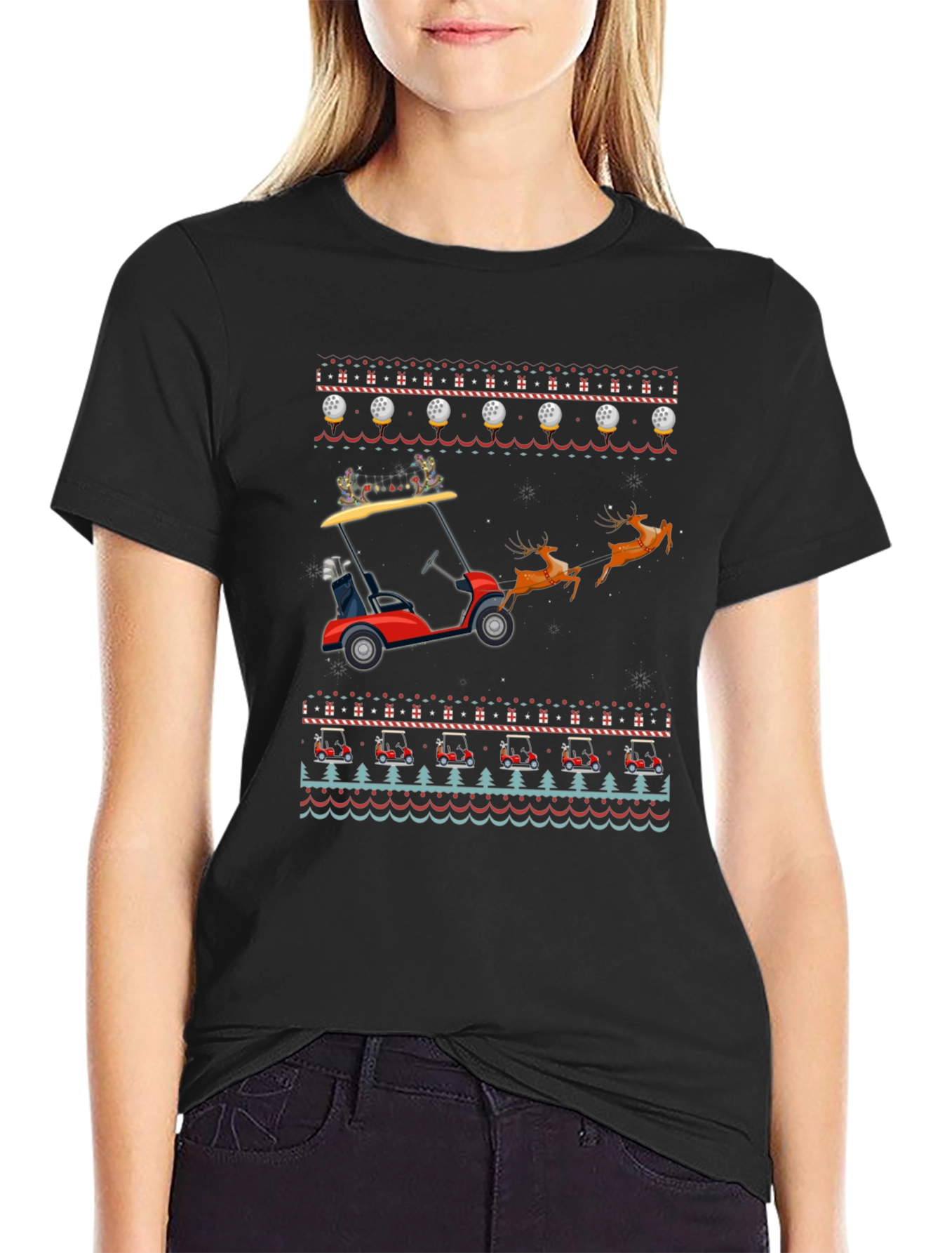 Christmas Golf Cart Ugly Sweater T-Shirt