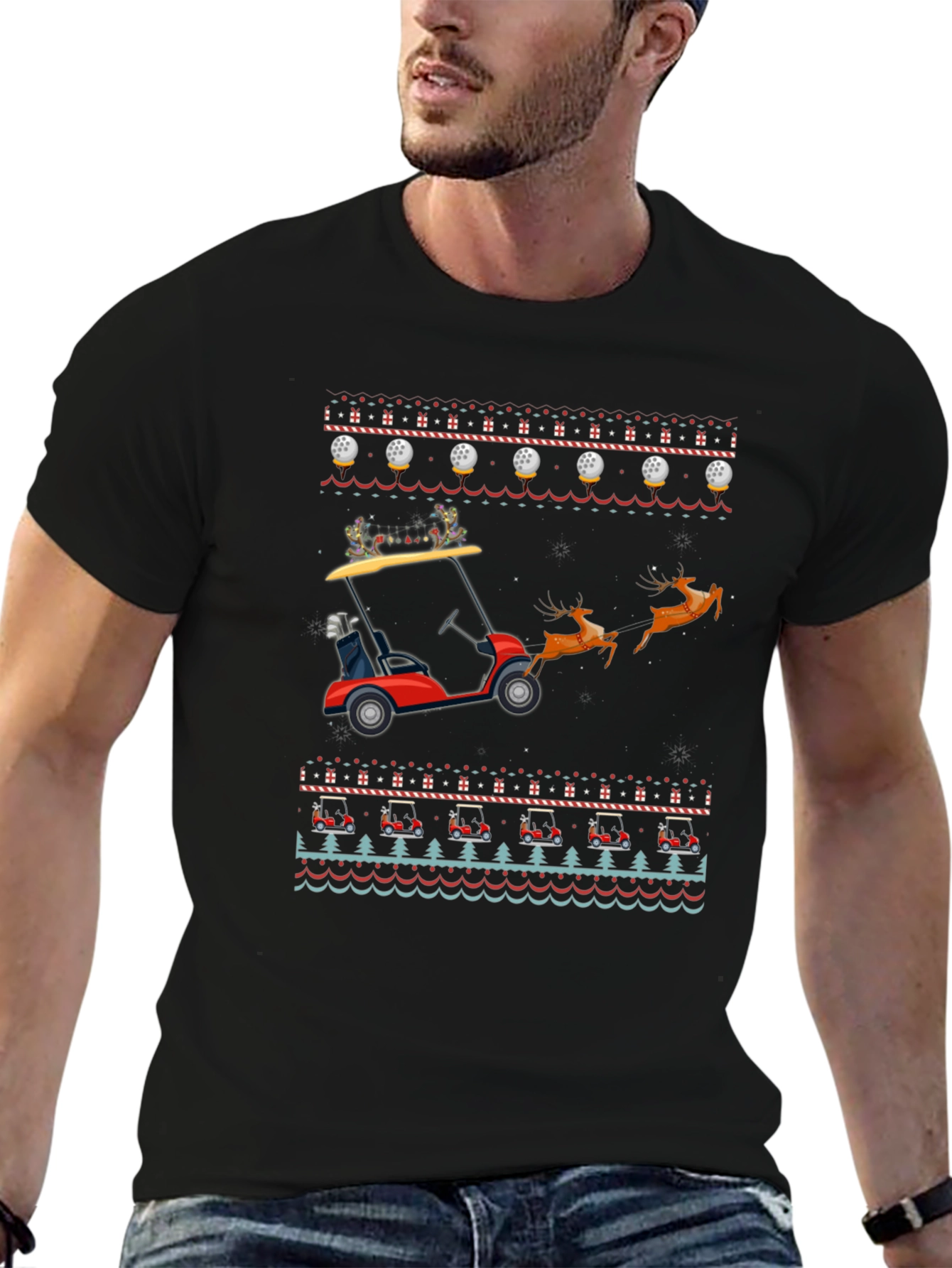 Christmas Golf Cart Ugly Sweater T-Shirt