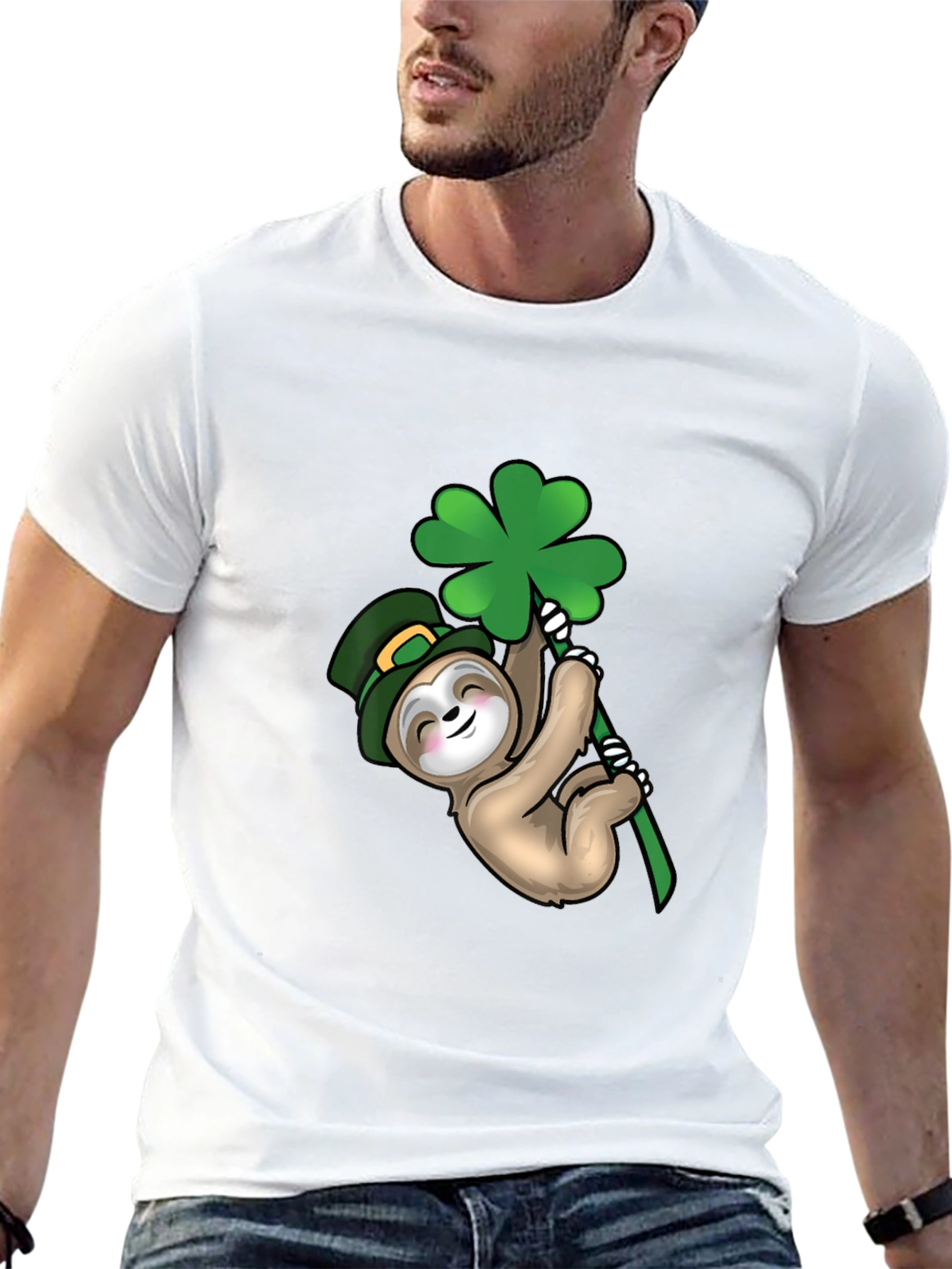 St. Patricks Day Sloth Black T-Shirt