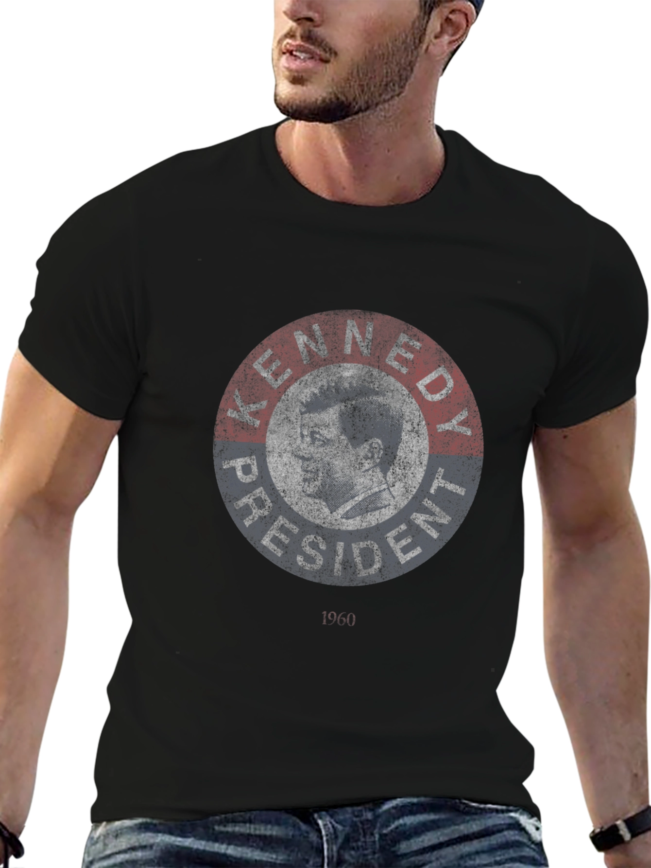 Kennedy President Graphic Print Black T-Shirt
