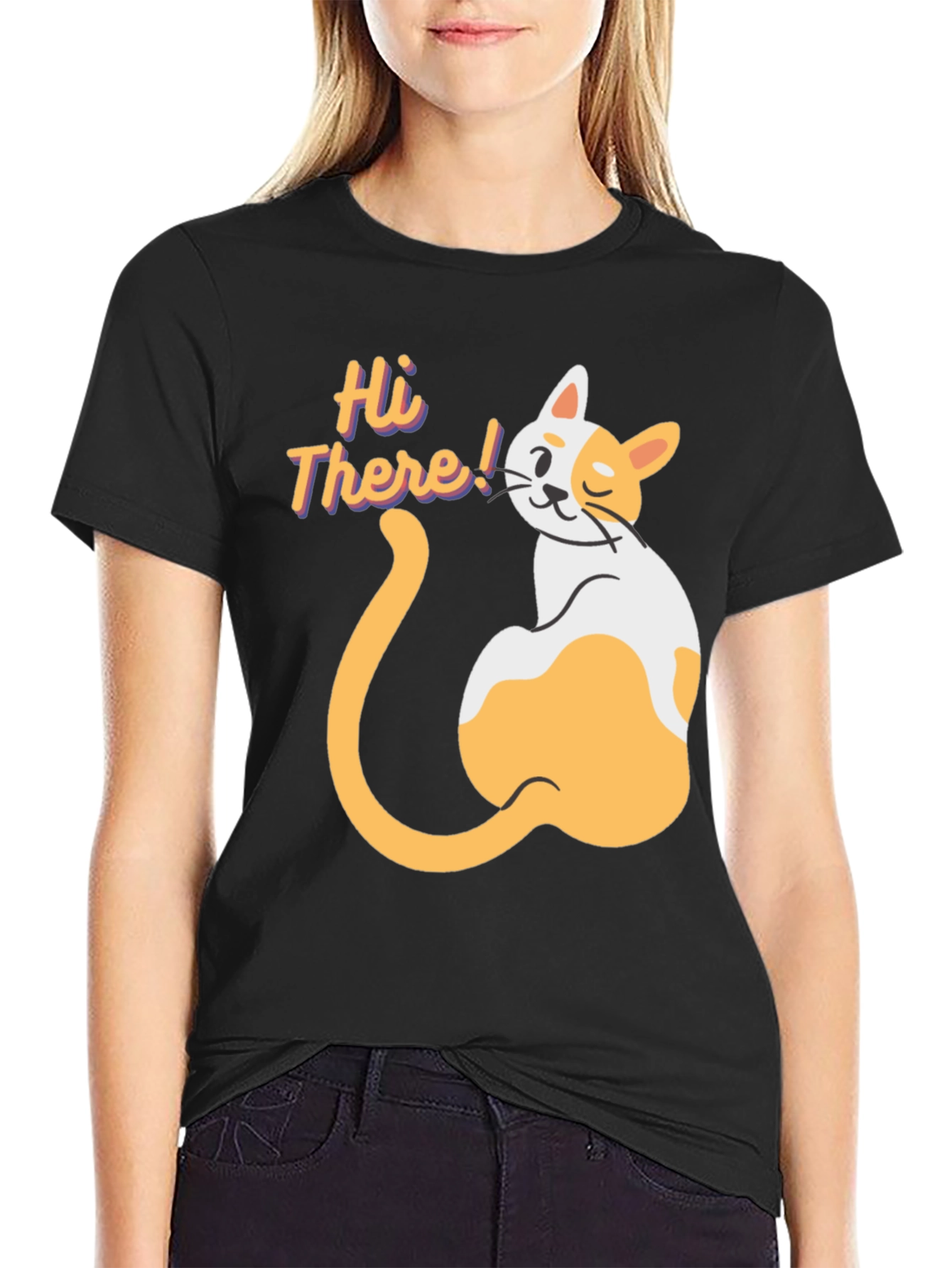 Hi There! Cat Graphic Print T-Shirt