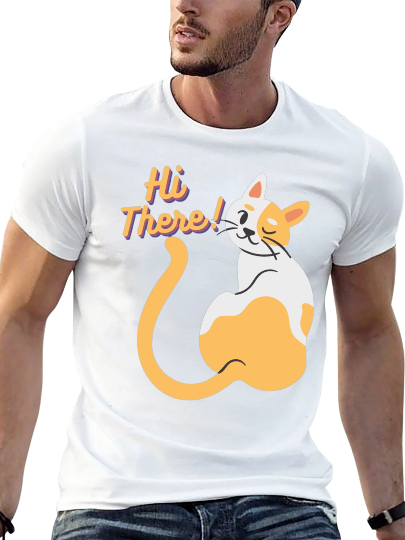Hi There! Cat Graphic Print T-Shirt