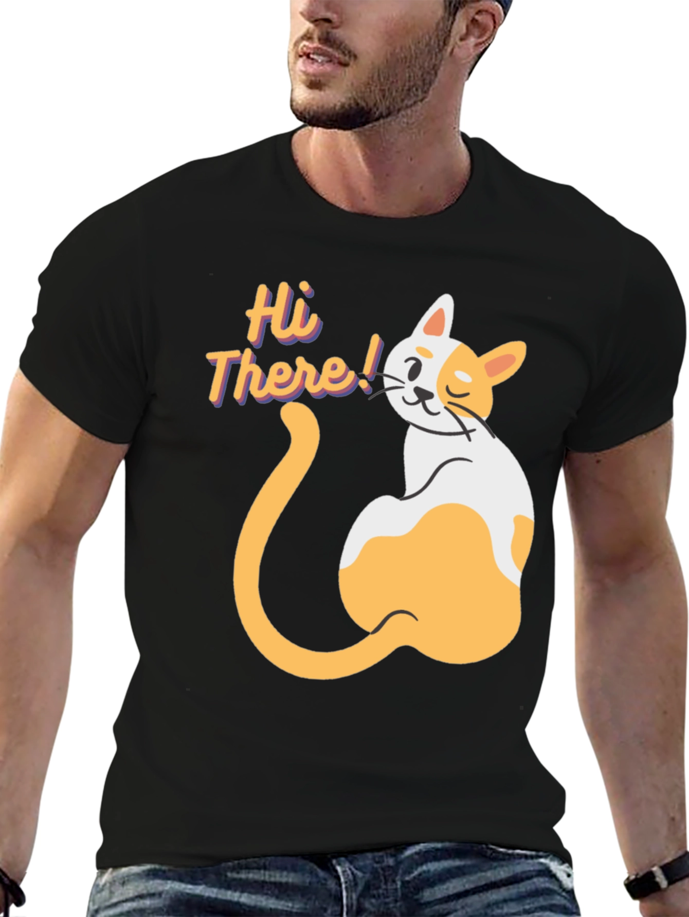 Hi There! Cat Graphic Print T-Shirt