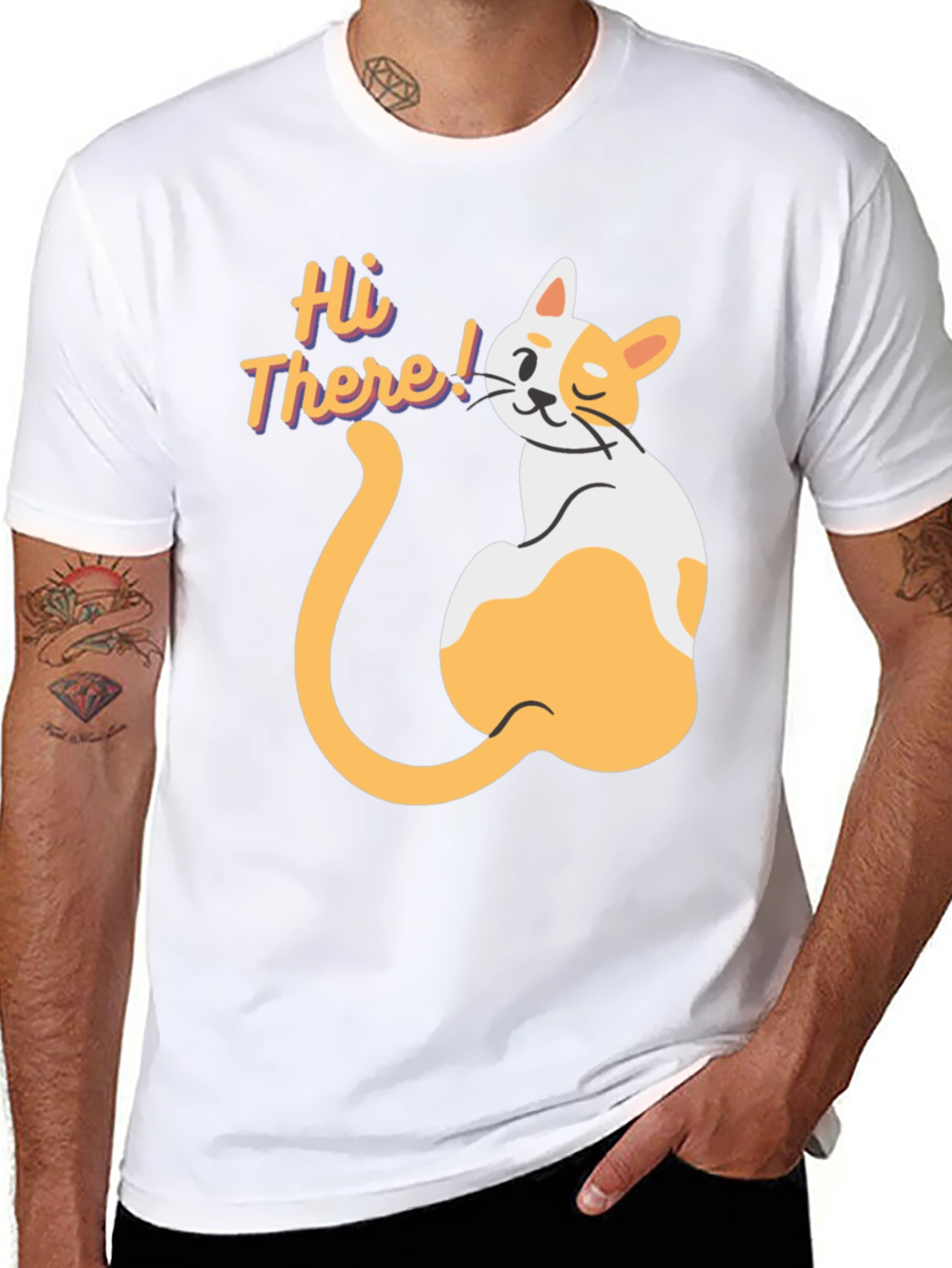 Hi There! Cat Graphic Print T-Shirt