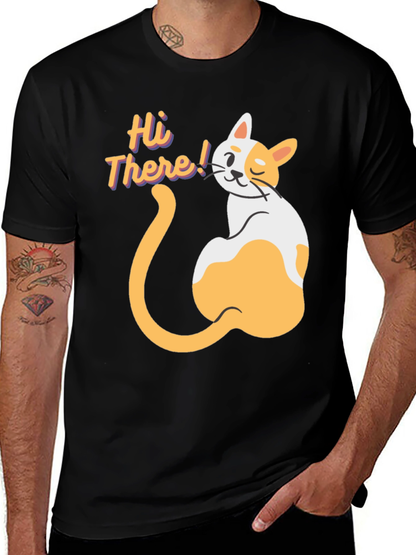 Hi There! Cat Graphic Print T-Shirt