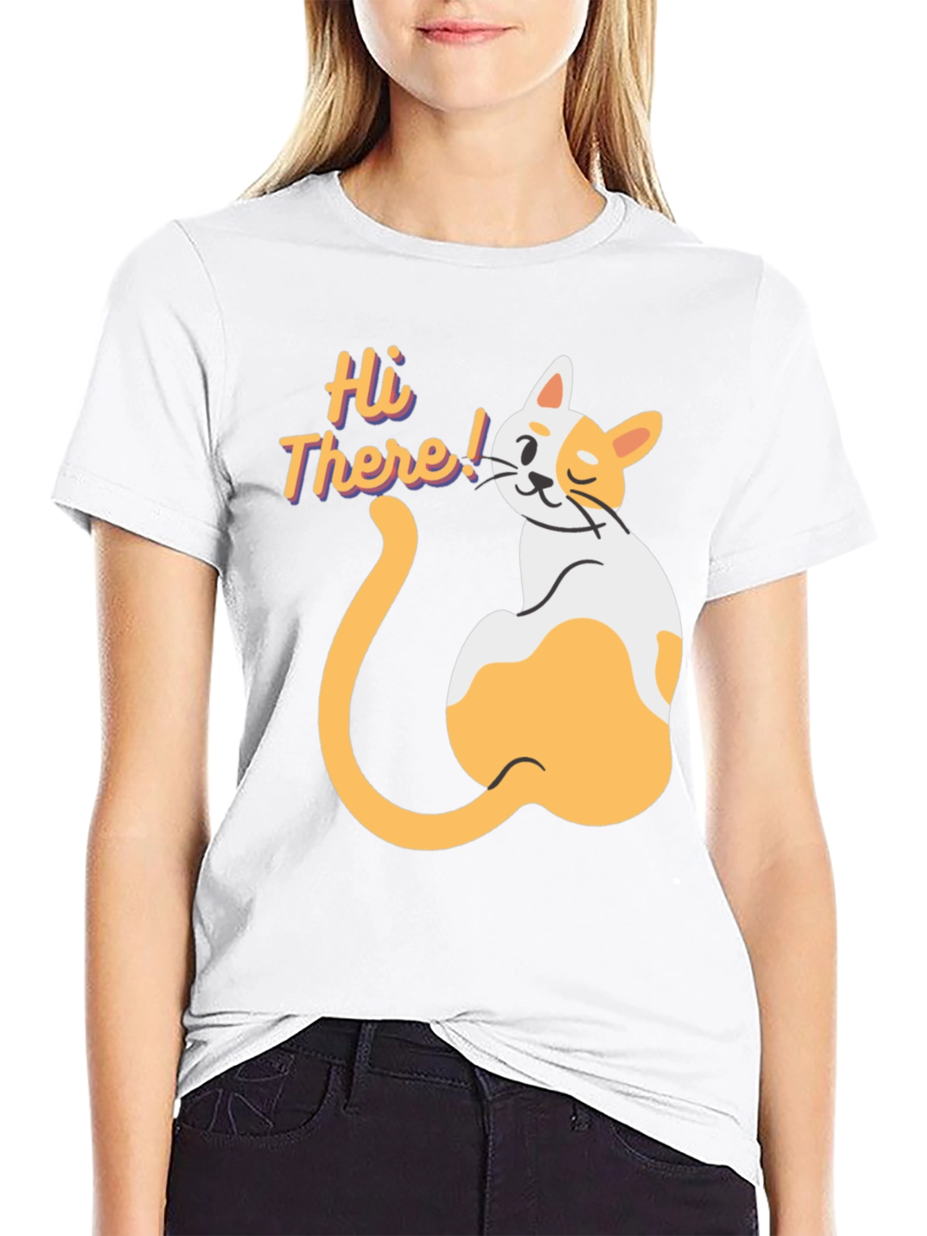Hi There! Cat Graphic Print T-Shirt