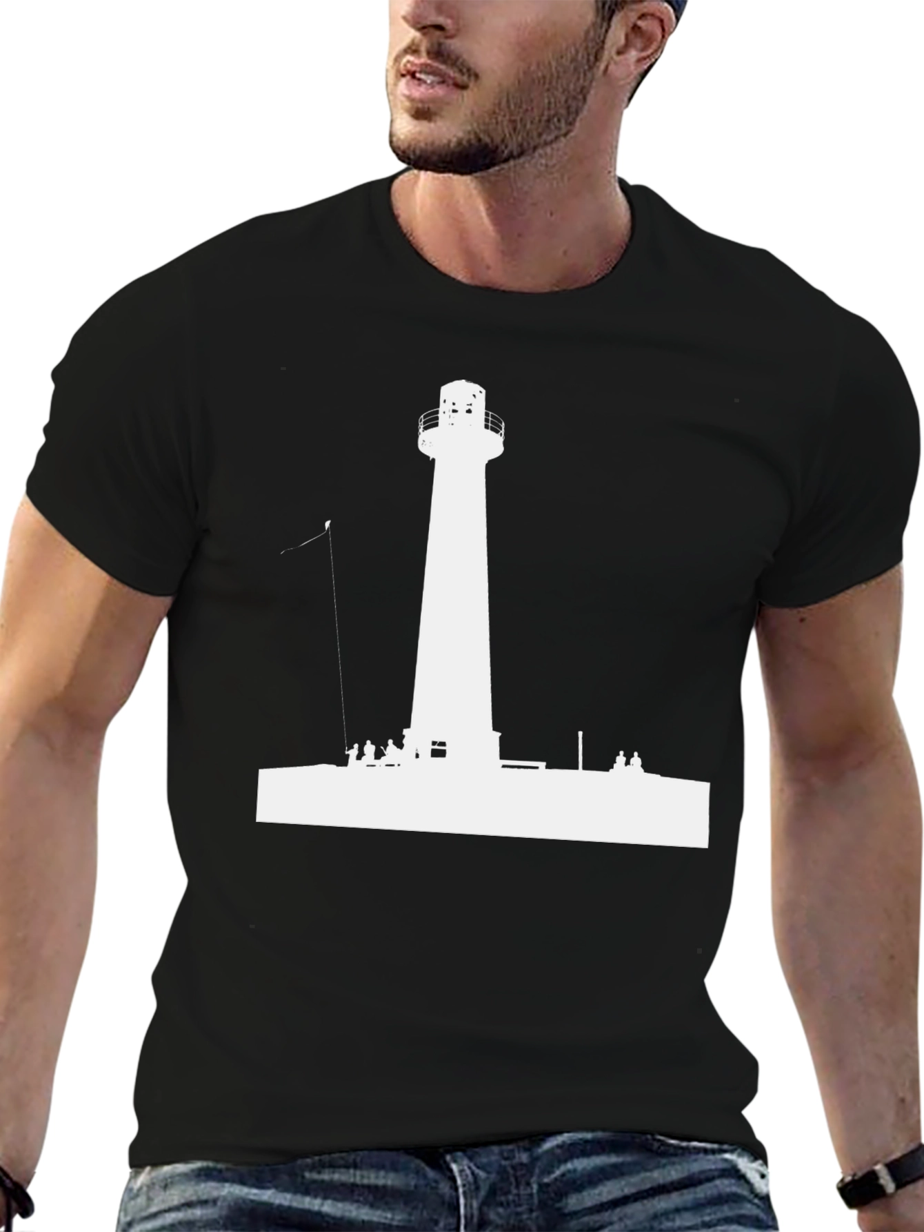 Lighthouse Graphic Tee - Black Cotton Casual Shirt