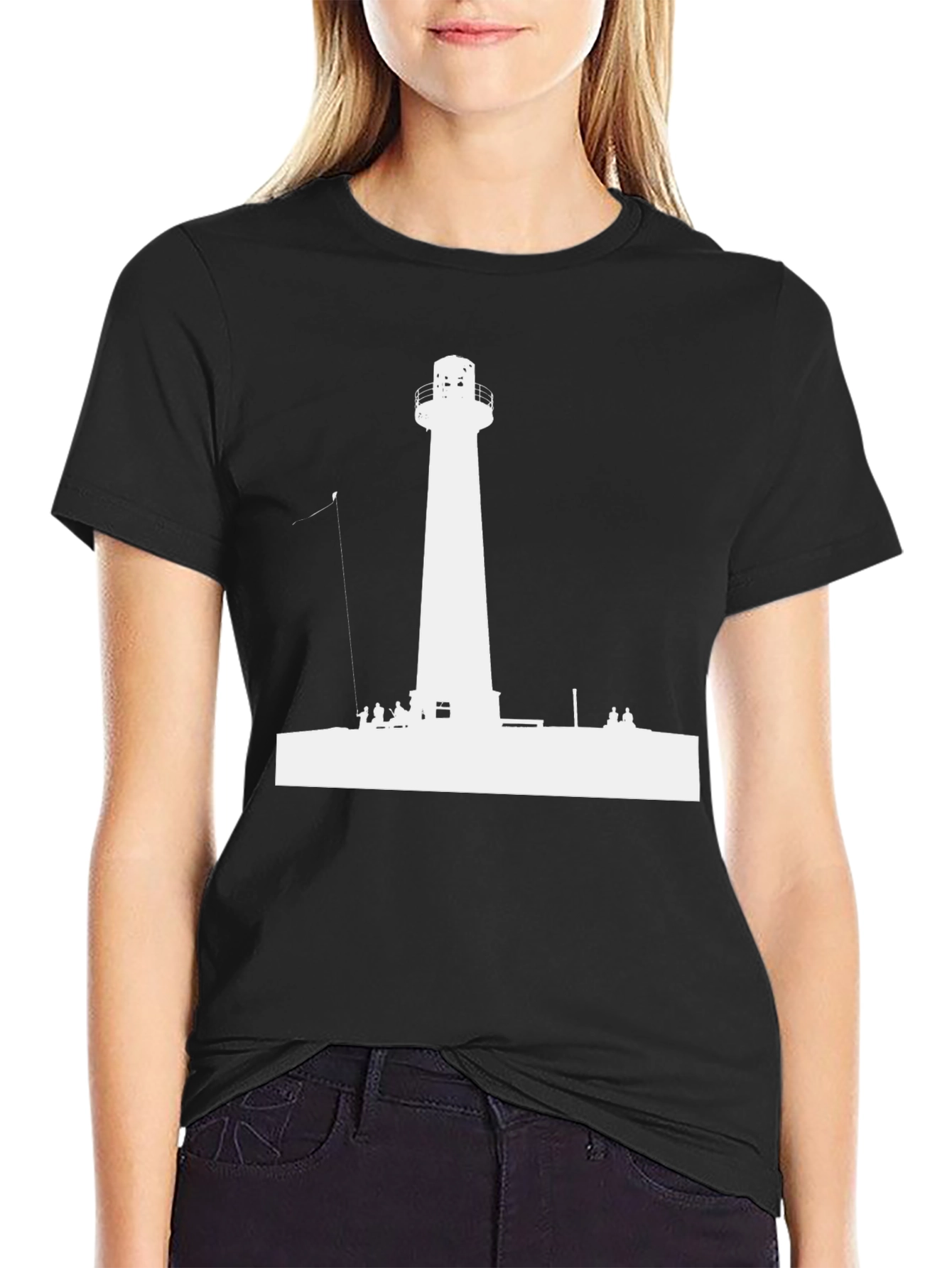 Lighthouse Graphic Tee - Black Cotton Casual Shirt