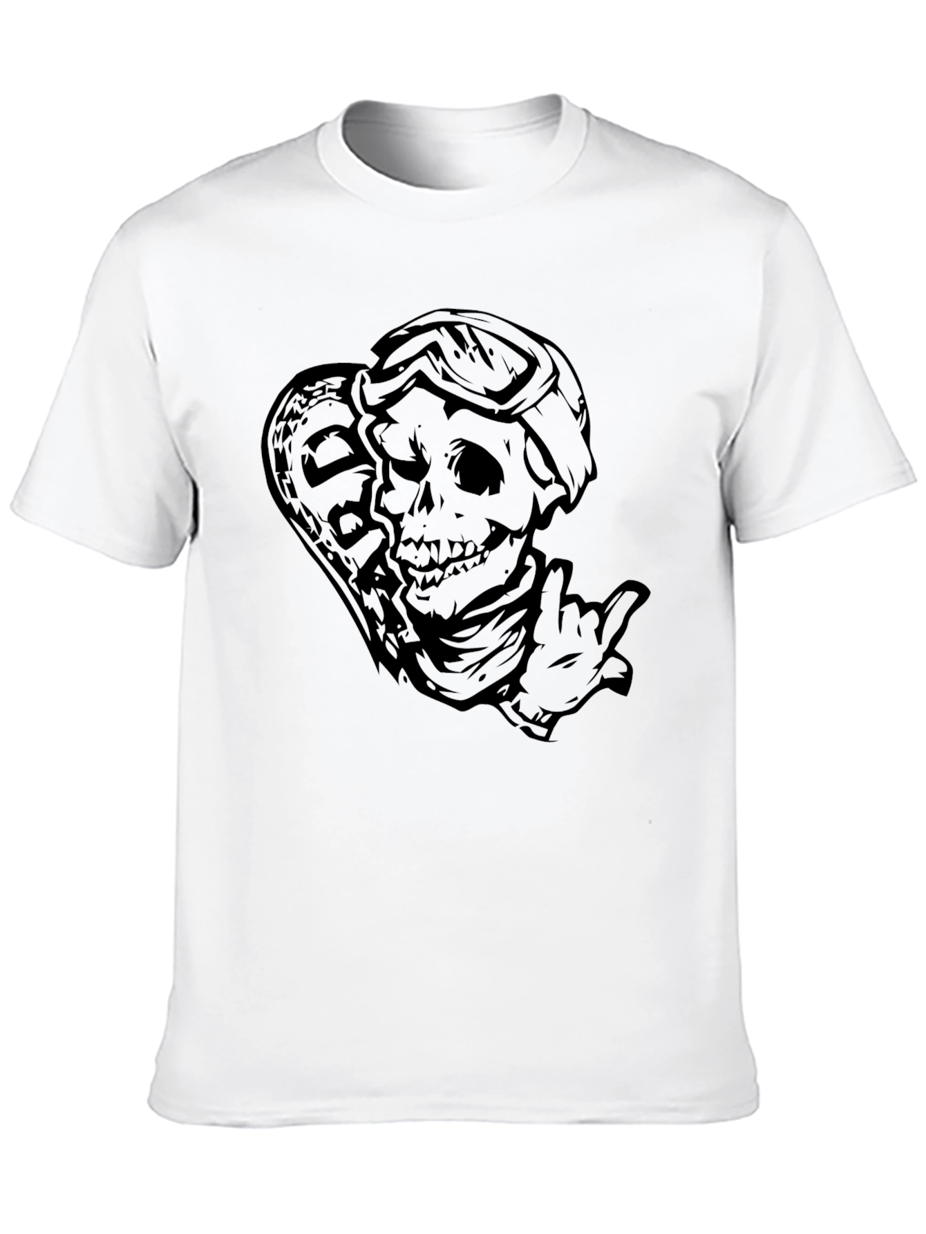 Skeleton Surfer Graphic Tee - Black Cotton T-Shirt