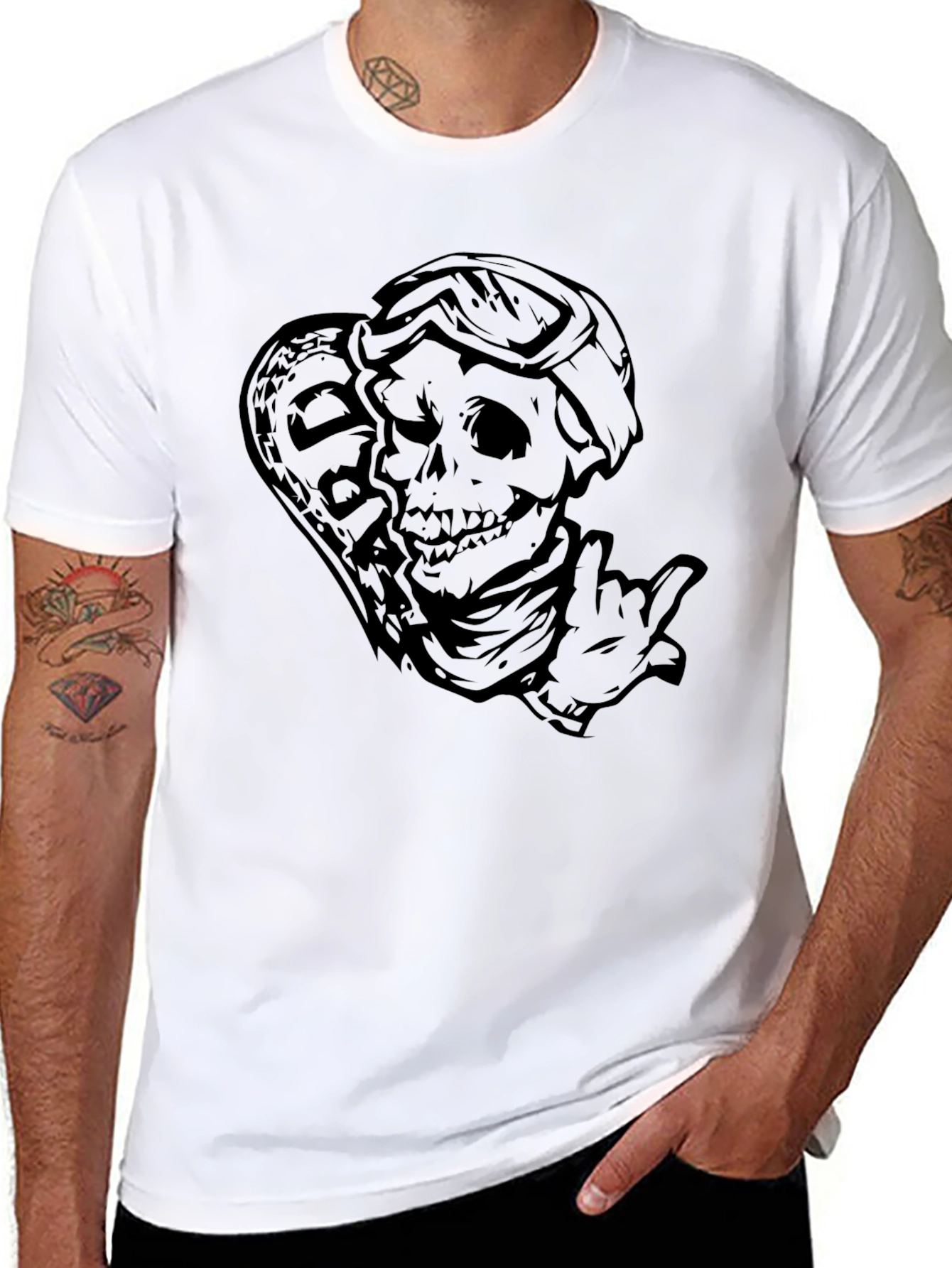 Skeleton Surfer Graphic Tee - Black Cotton T-Shirt