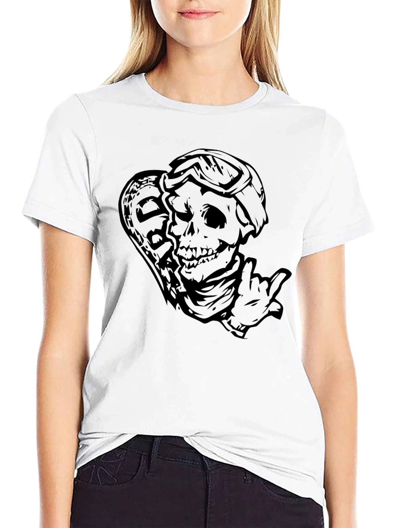 Skeleton Surfer Graphic Tee - Black Cotton T-Shirt