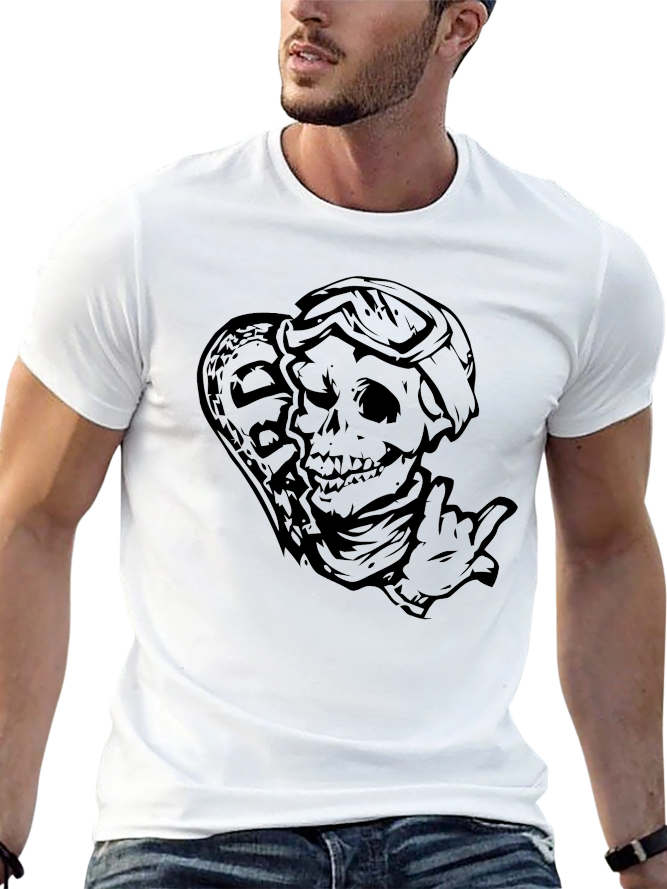 Skeleton Surfer Graphic Tee - Black Cotton T-Shirt