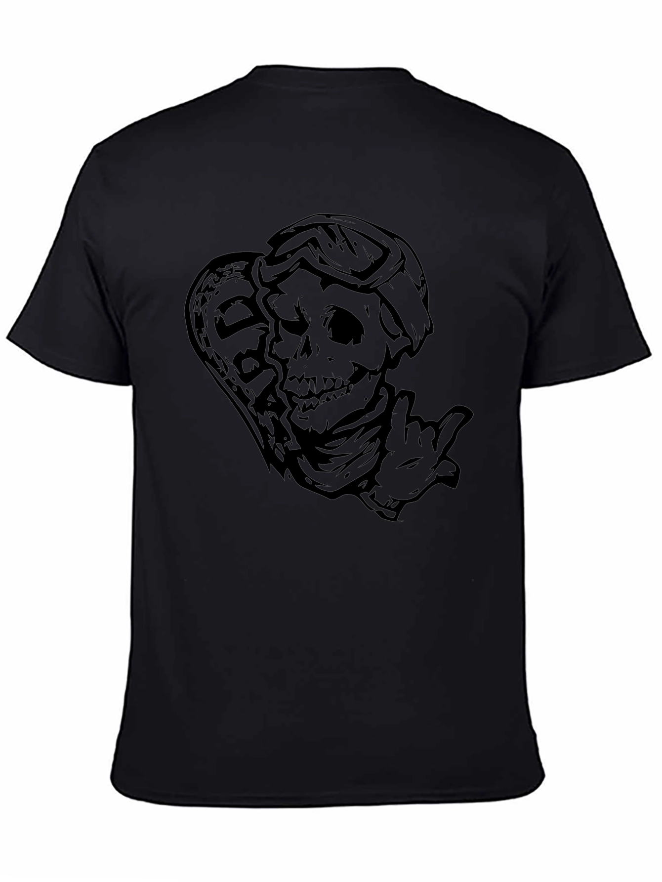 Skeleton Surfer Graphic Tee - Black Cotton T-Shirt