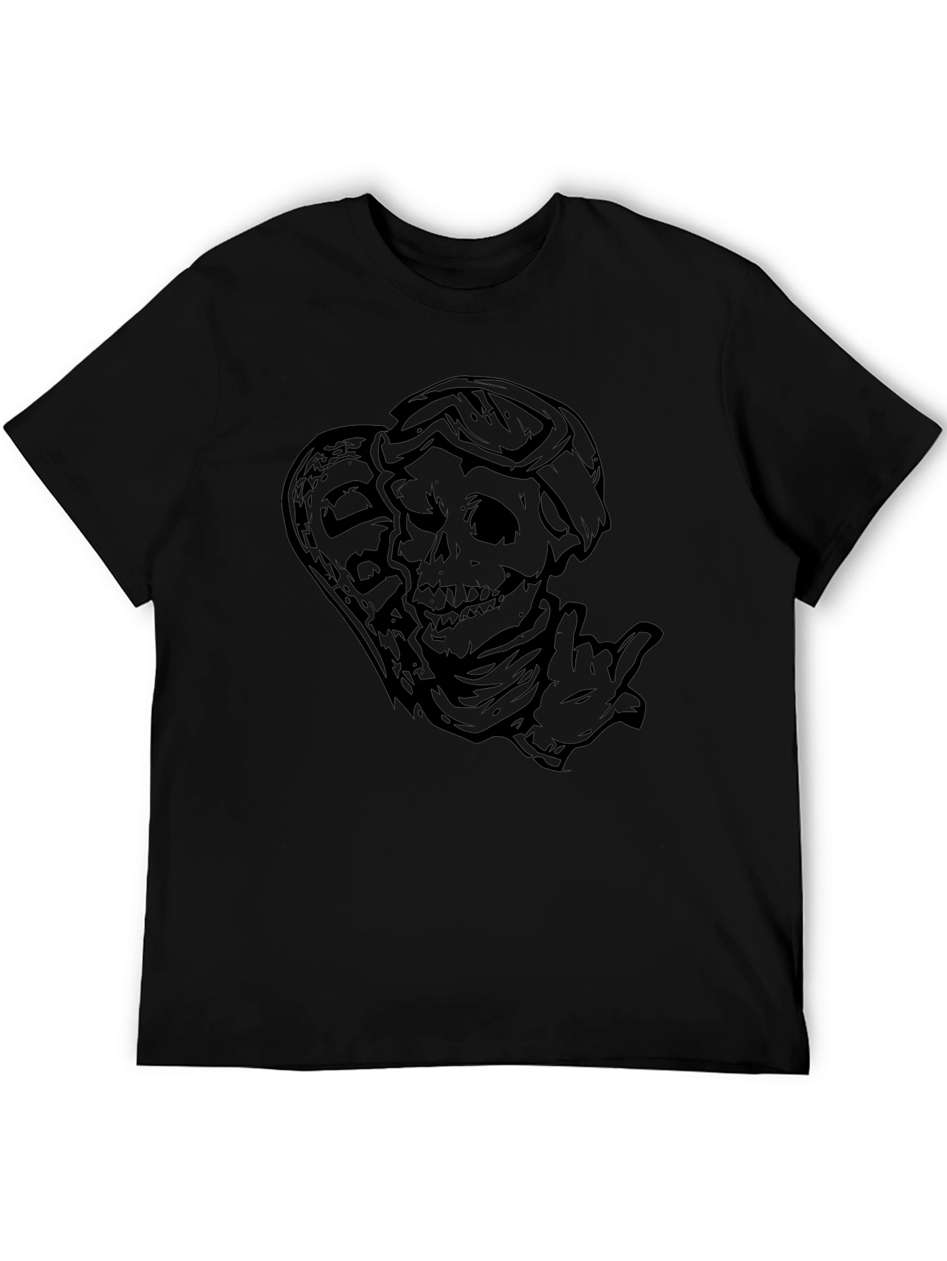 Skeleton Surfer Graphic Tee - Black Cotton T-Shirt
