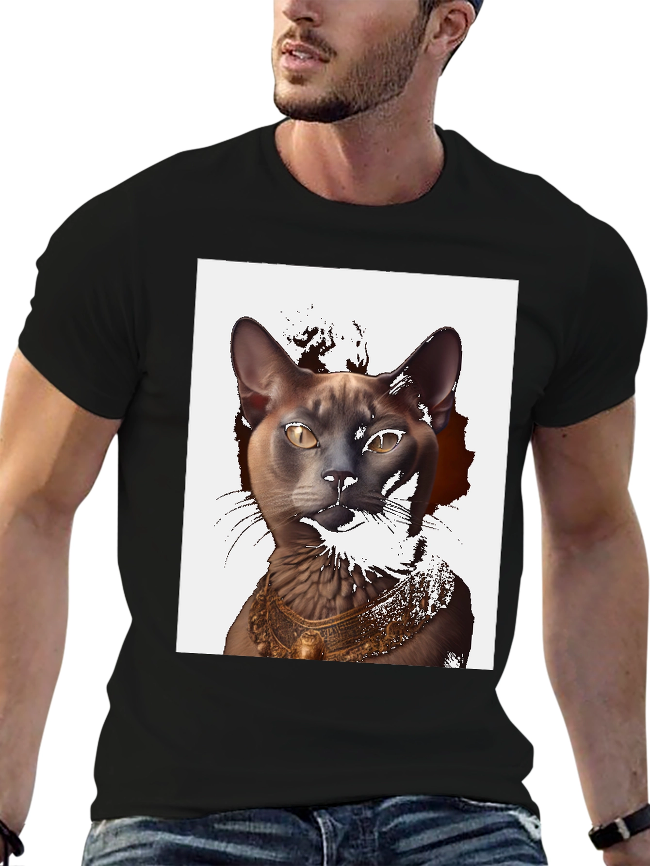 Cat Pharaoh Graphic Tee - Black Cotton T-Shirt