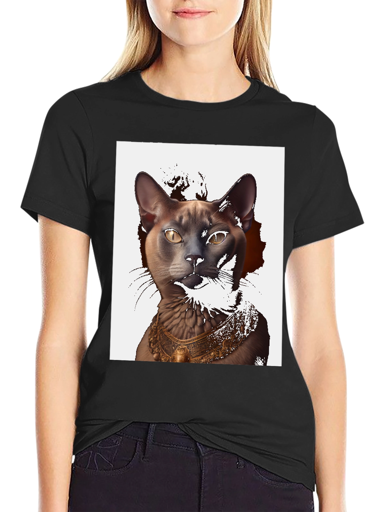 Cat Pharaoh Graphic Tee - Black Cotton T-Shirt