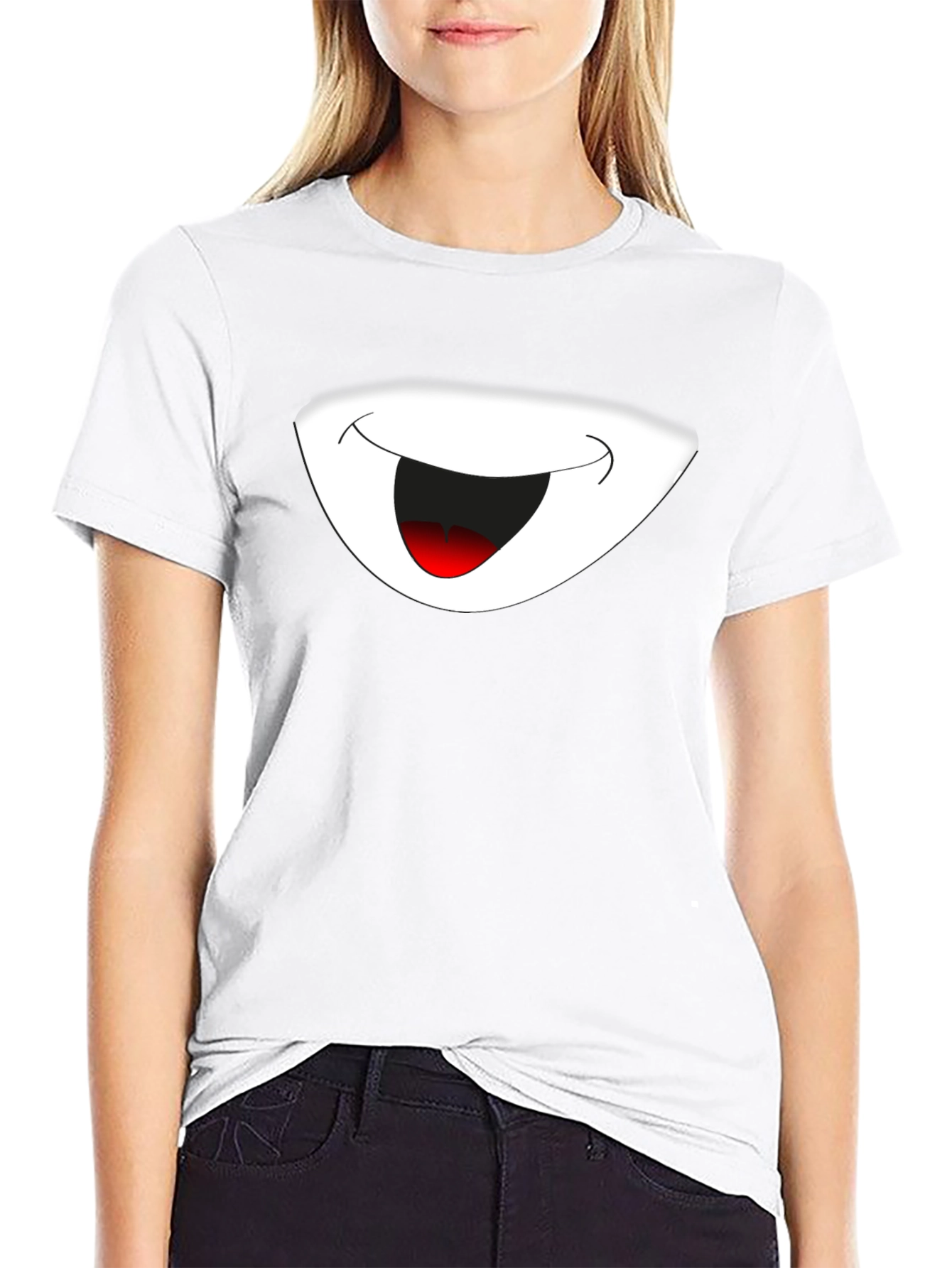 Cartoon Smile Graphic Black T-Shirt