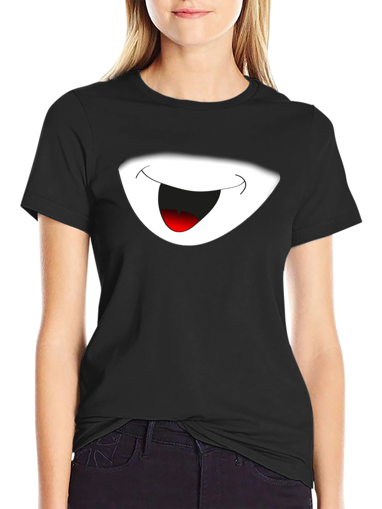 Cartoon Smile Graphic Black T-Shirt