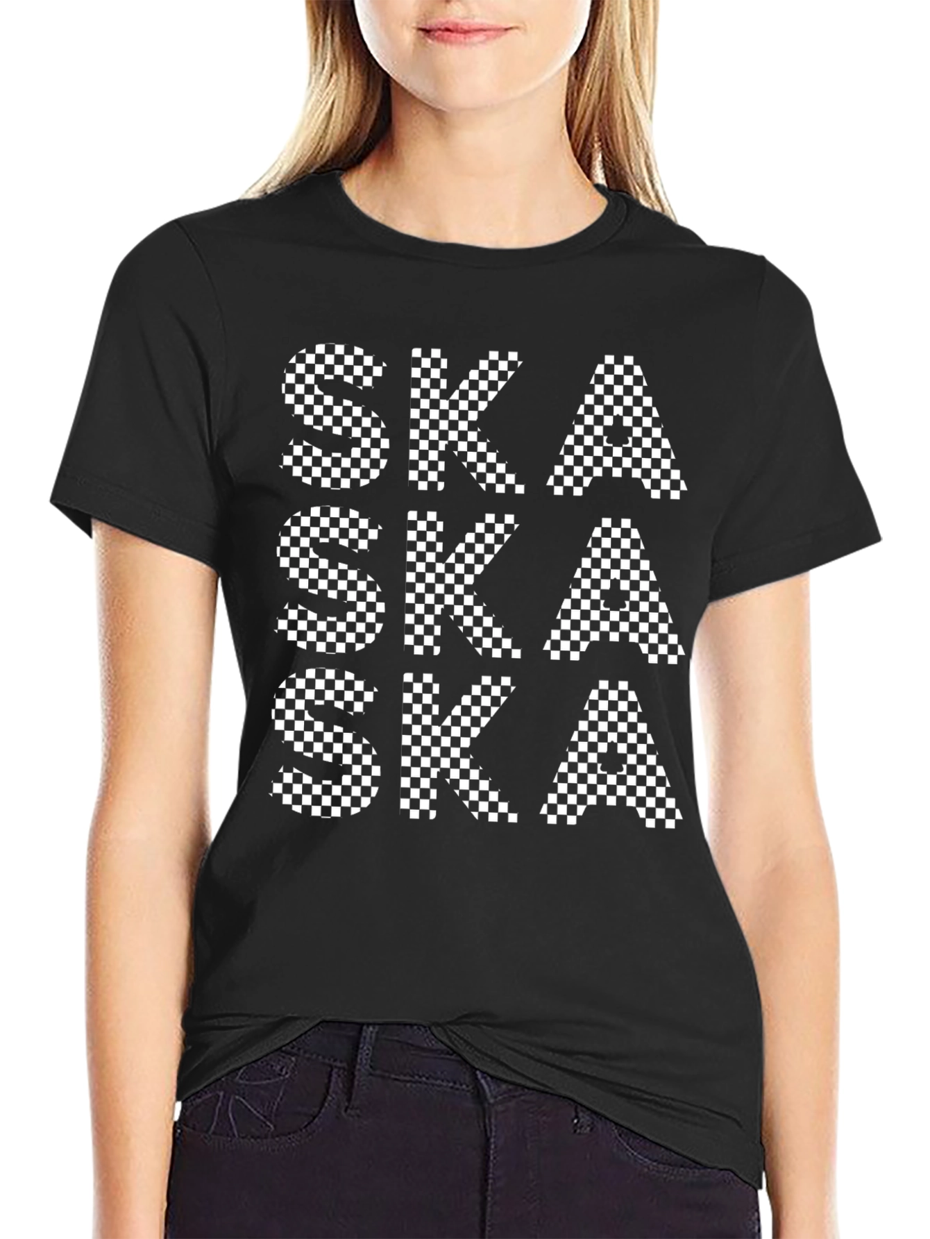 Ska Checkered Pattern Black T-Shirt