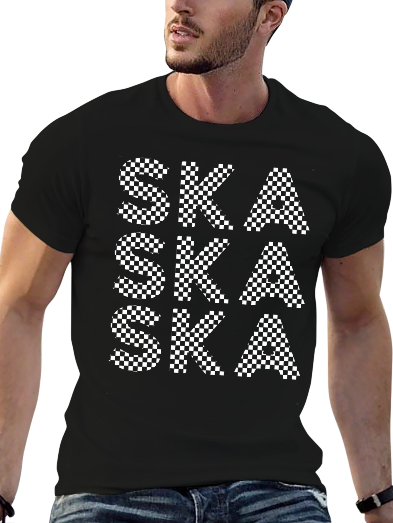 Ska Checkered Pattern Black T-Shirt