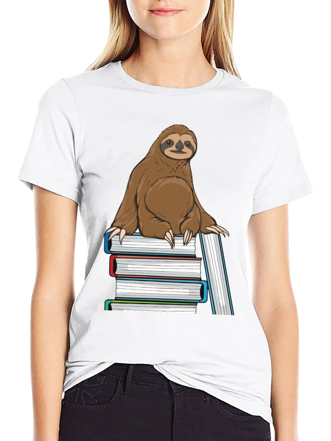 Sloth on Books T-Shirt - Bookworm Sloth Tee