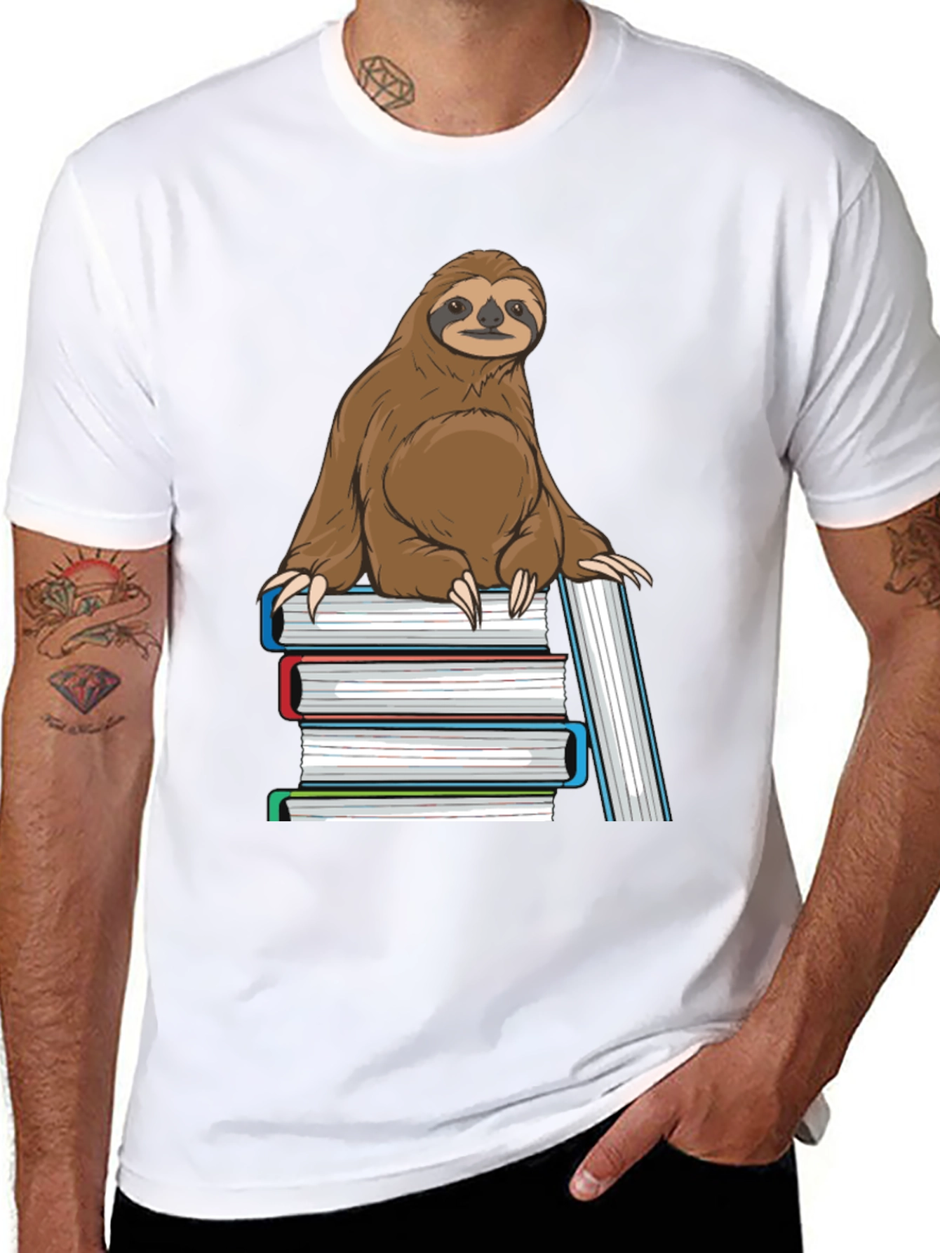 Sloth on Books T-Shirt - Bookworm Sloth Tee