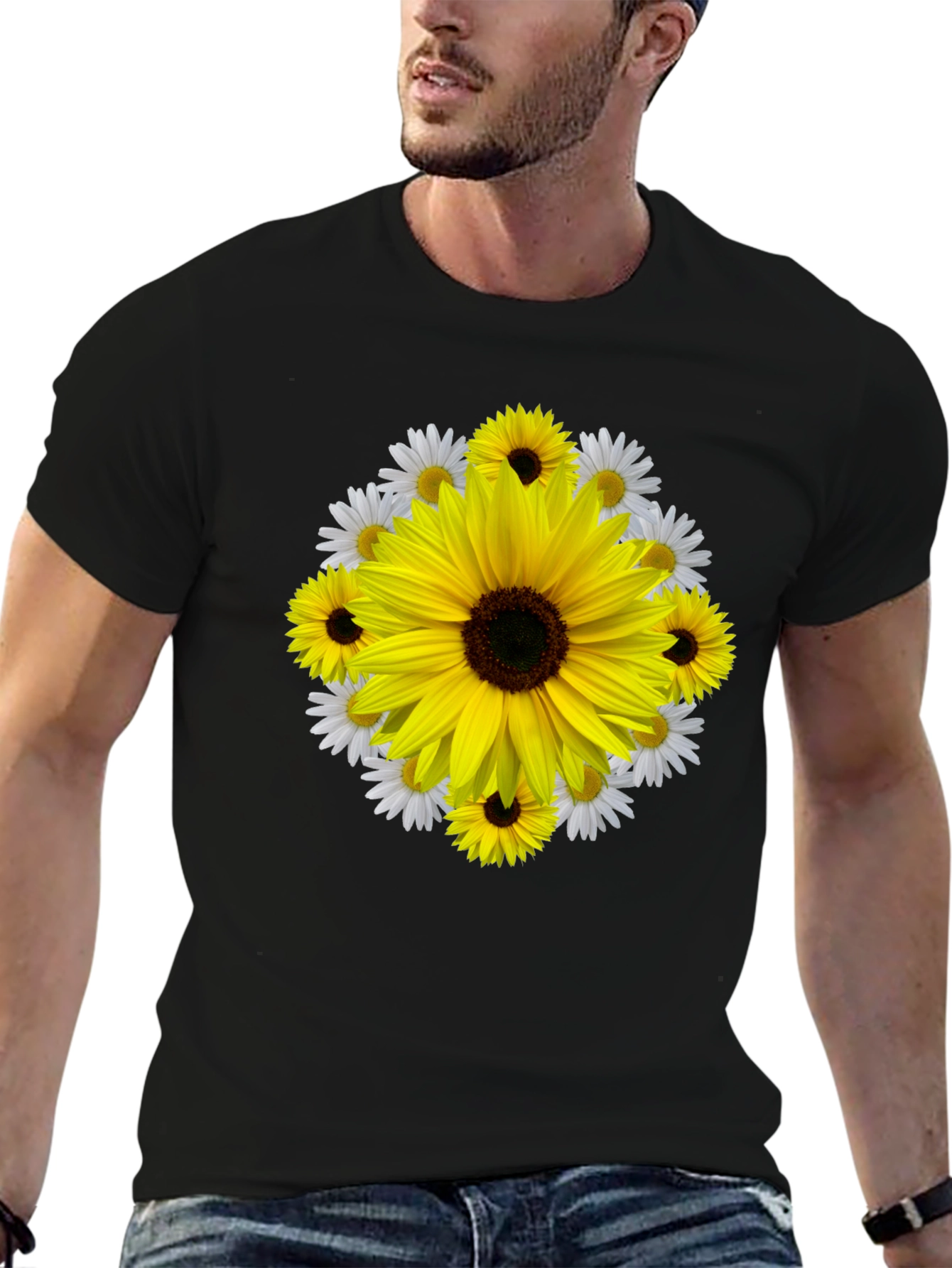 Sunflower & Daisy Graphic Tee - Black
