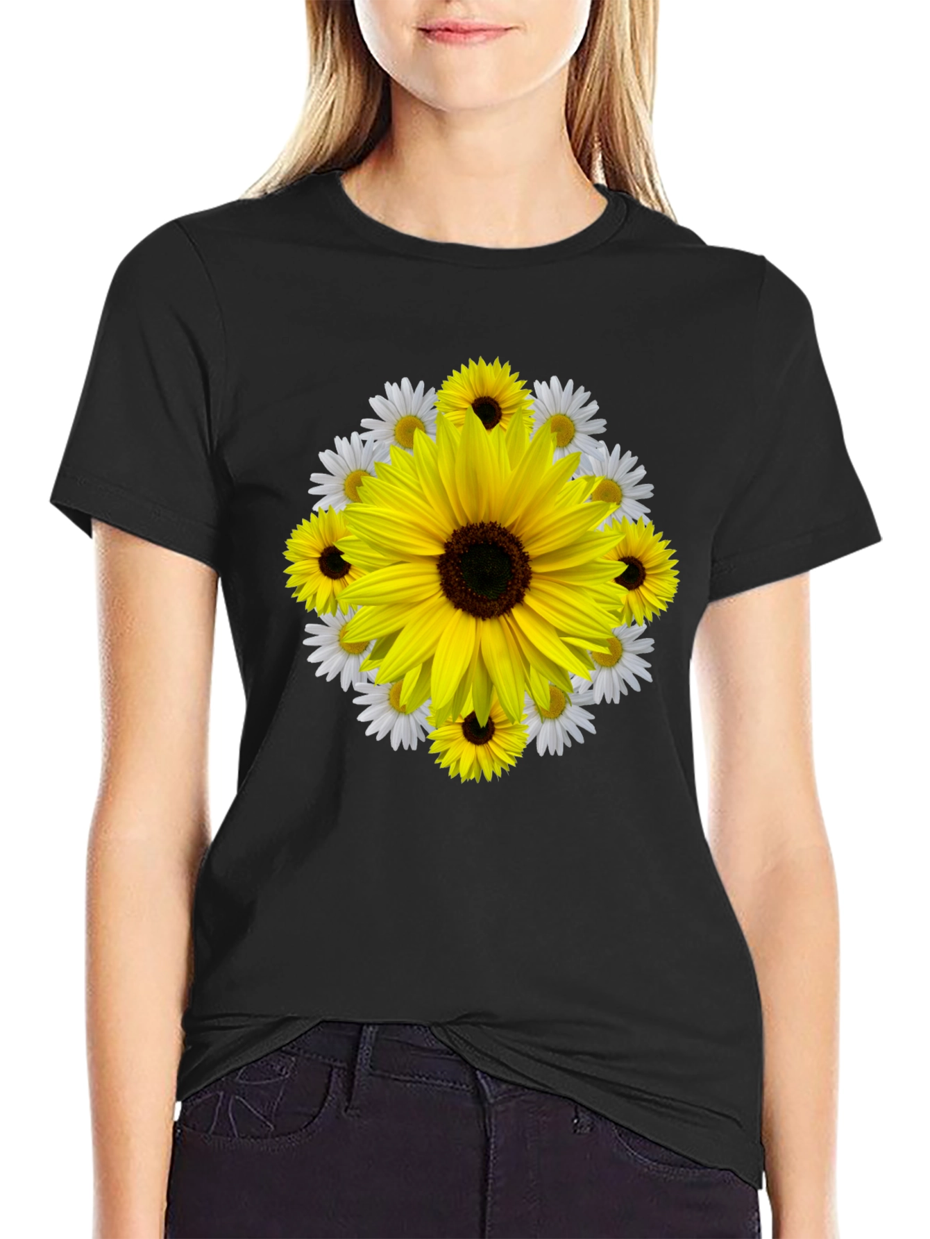 Sunflower & Daisy Graphic Tee - Black