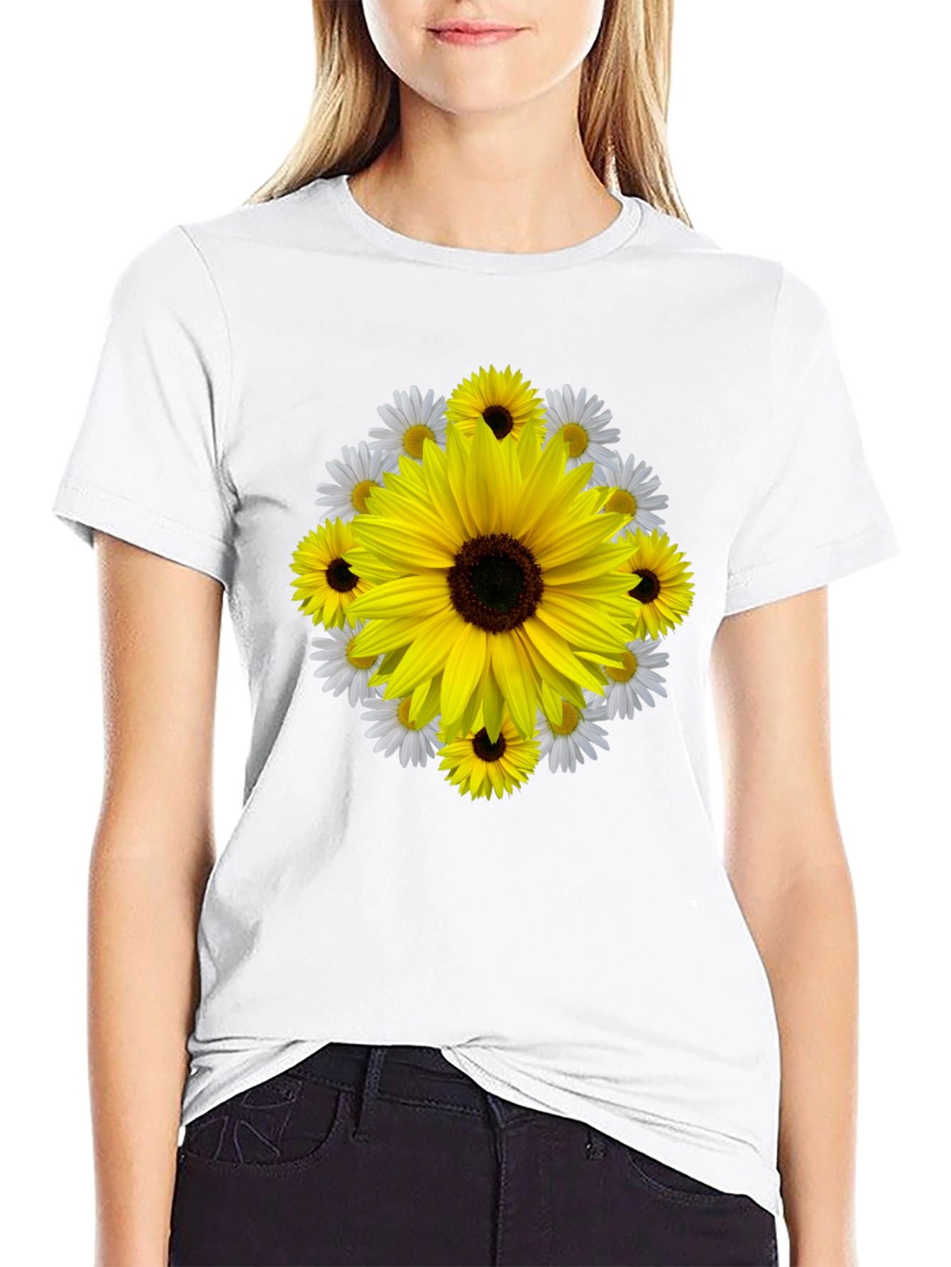 Sunflower & Daisy Graphic Tee - Black