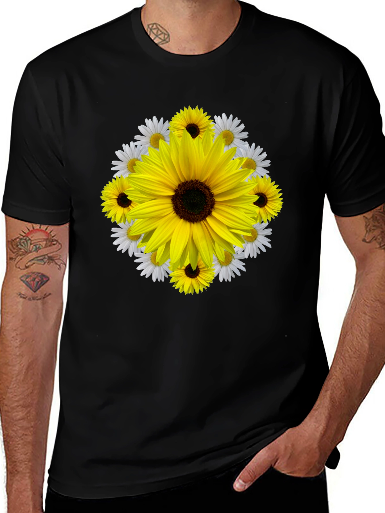 Sunflower & Daisy Graphic Tee - Black