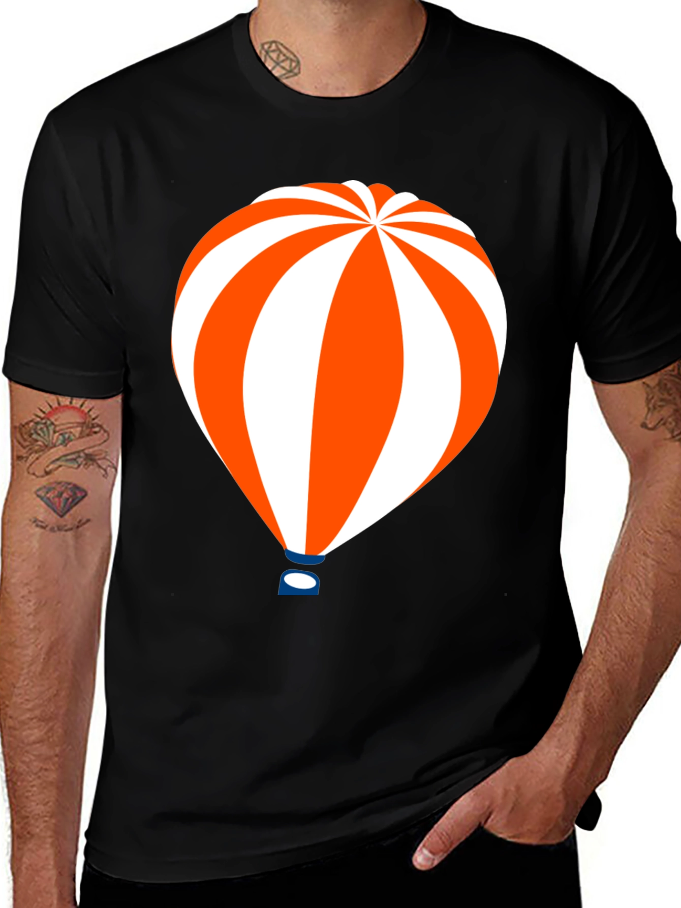 Hot Air Balloon Graphic Tee - Black Cotton T-Shirt