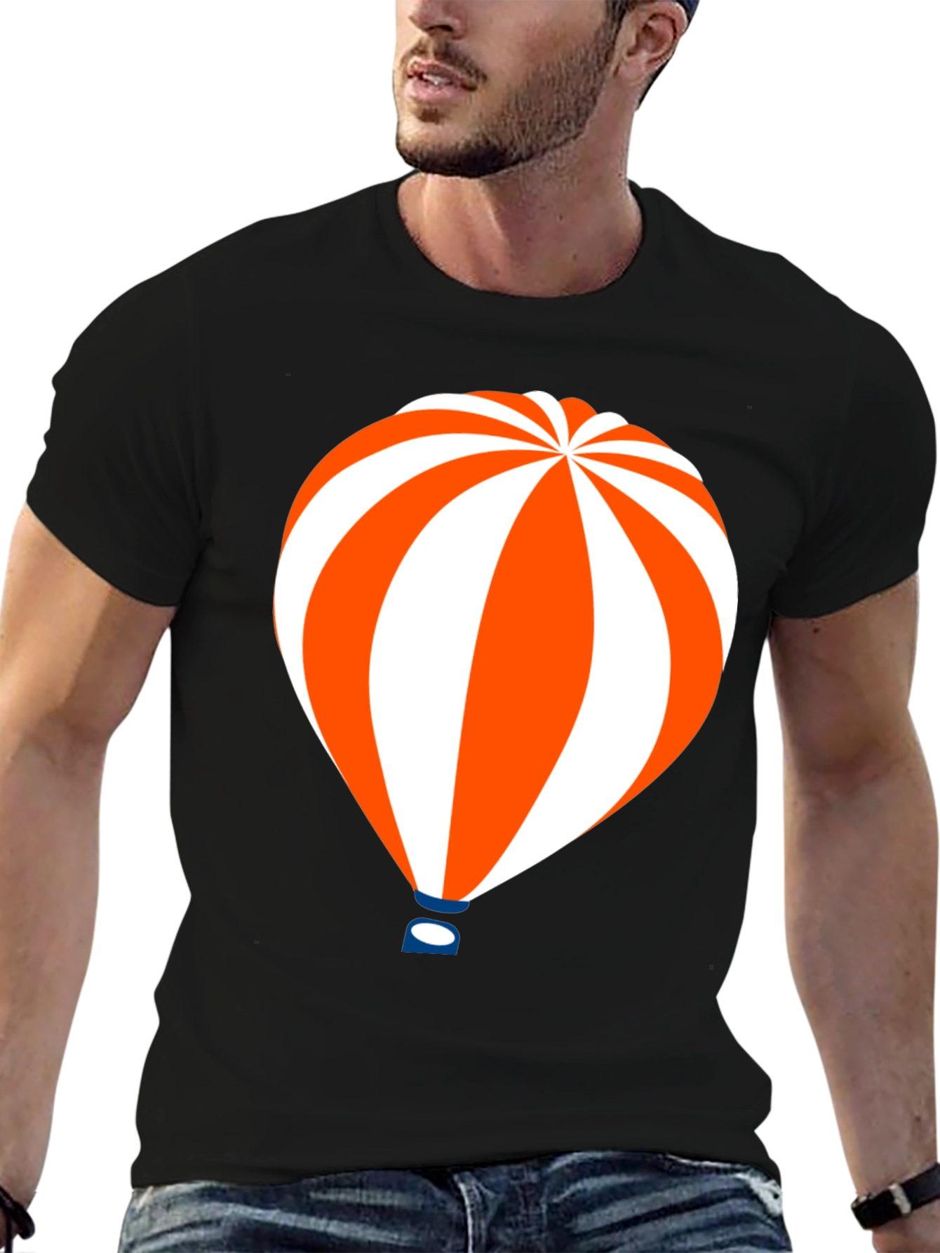 Hot Air Balloon Graphic Tee - Black Cotton T-Shirt