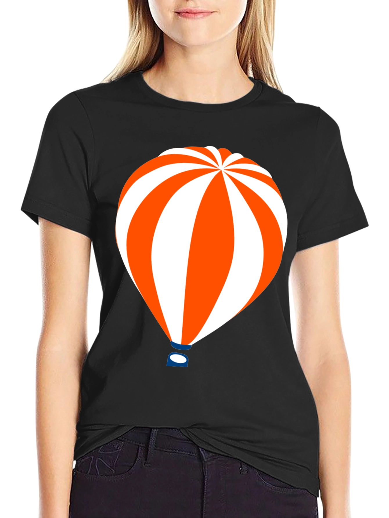 Hot Air Balloon Graphic Tee - Black Cotton T-Shirt
