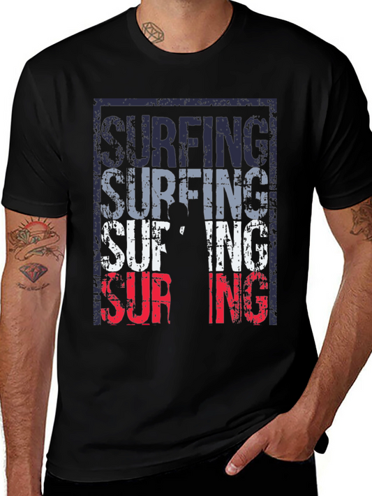 Surfing Graphic T-Shirt Black Mens Fashion Tee