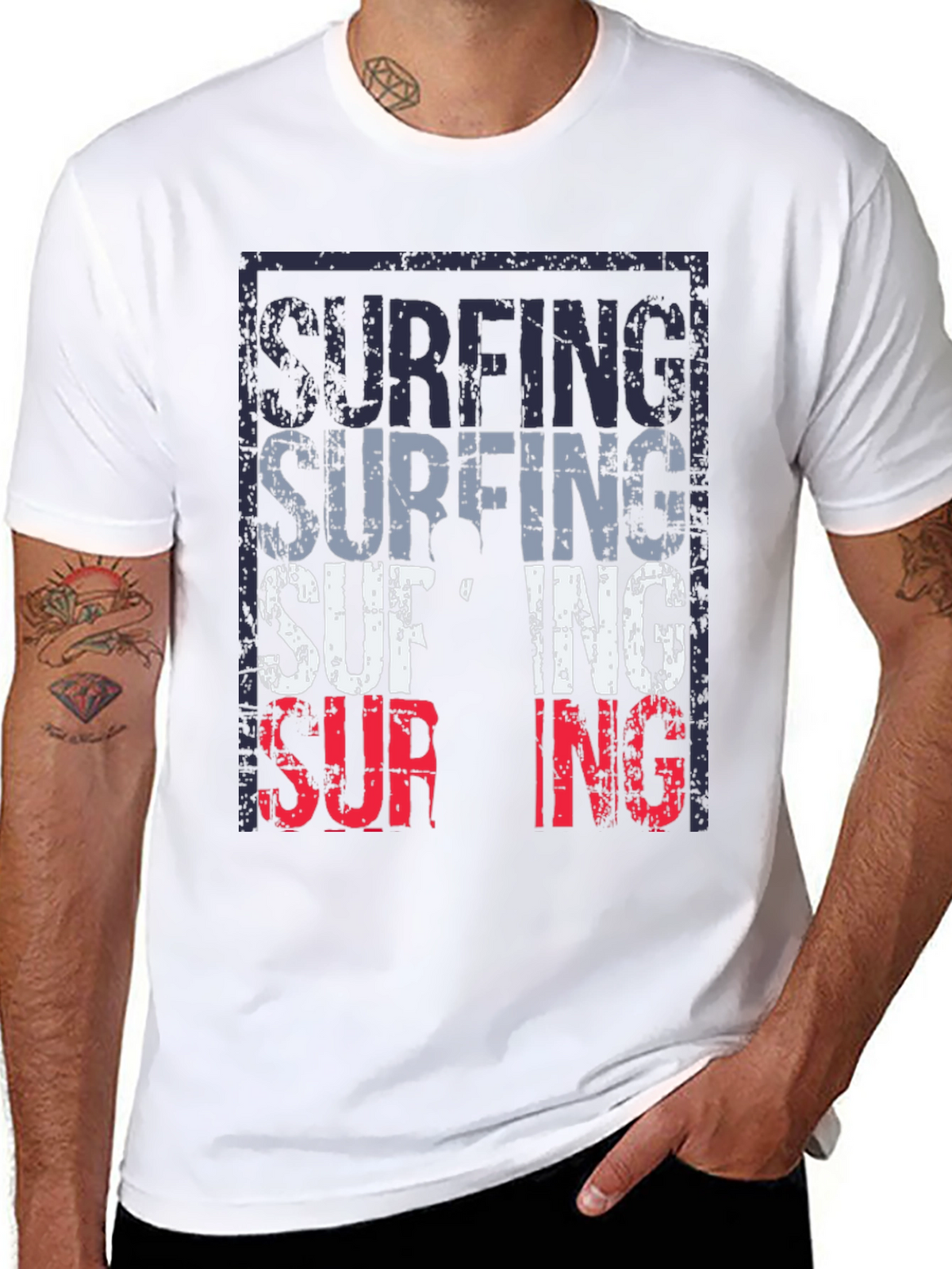 Surfing Graphic T-Shirt Black Mens Fashion Tee