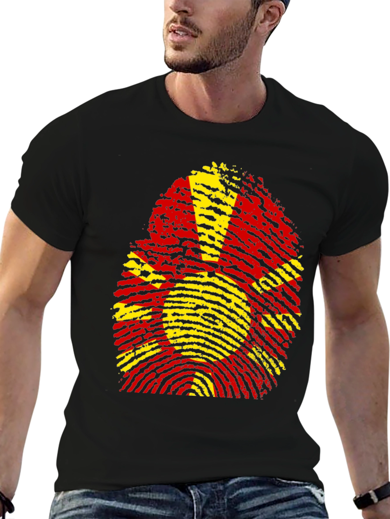 Macedonia Flag Fingerprint Graphic T-Shirt