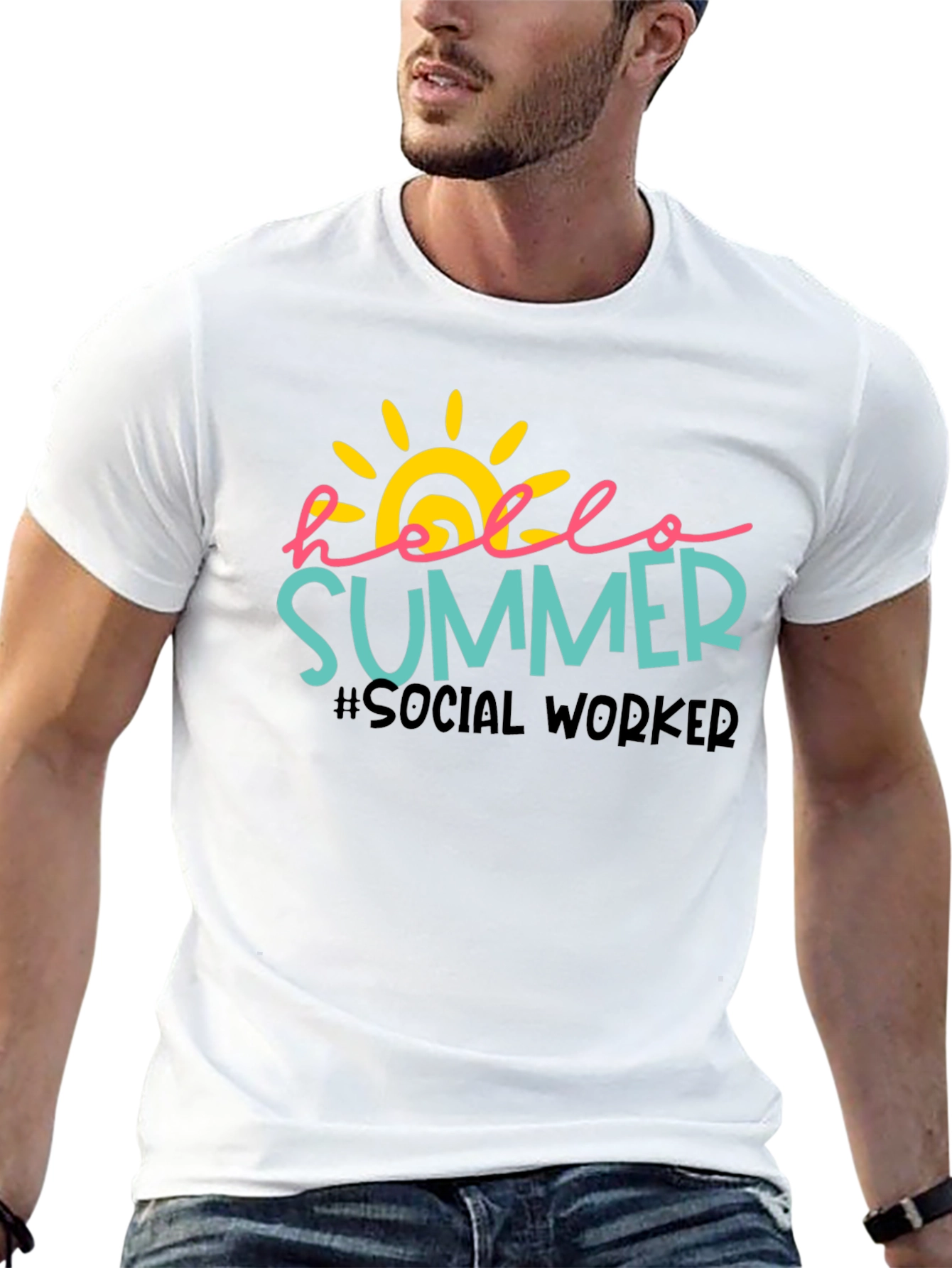 Hello Summer Social Worker Black T-Shirt