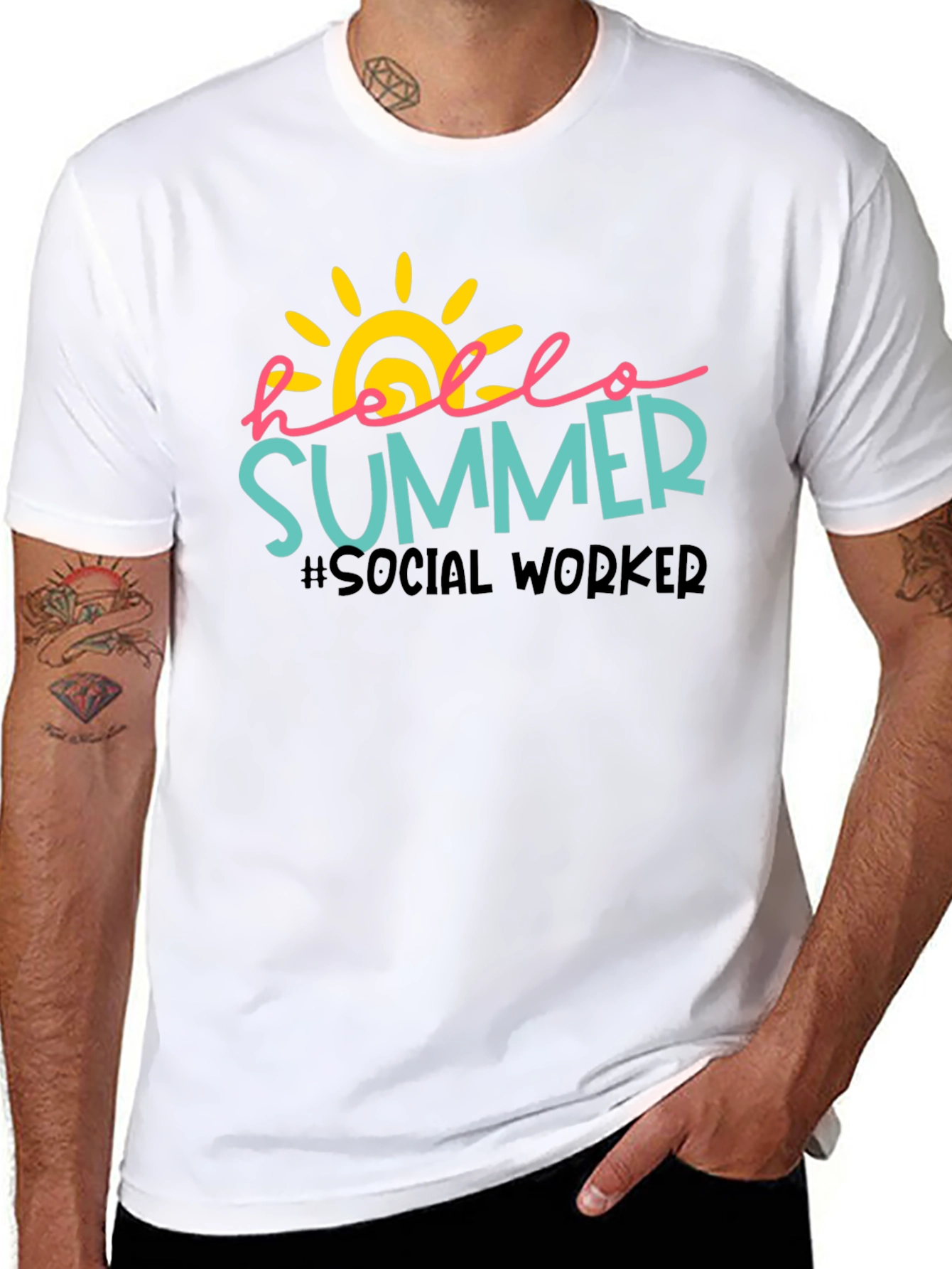Hello Summer Social Worker Black T-Shirt