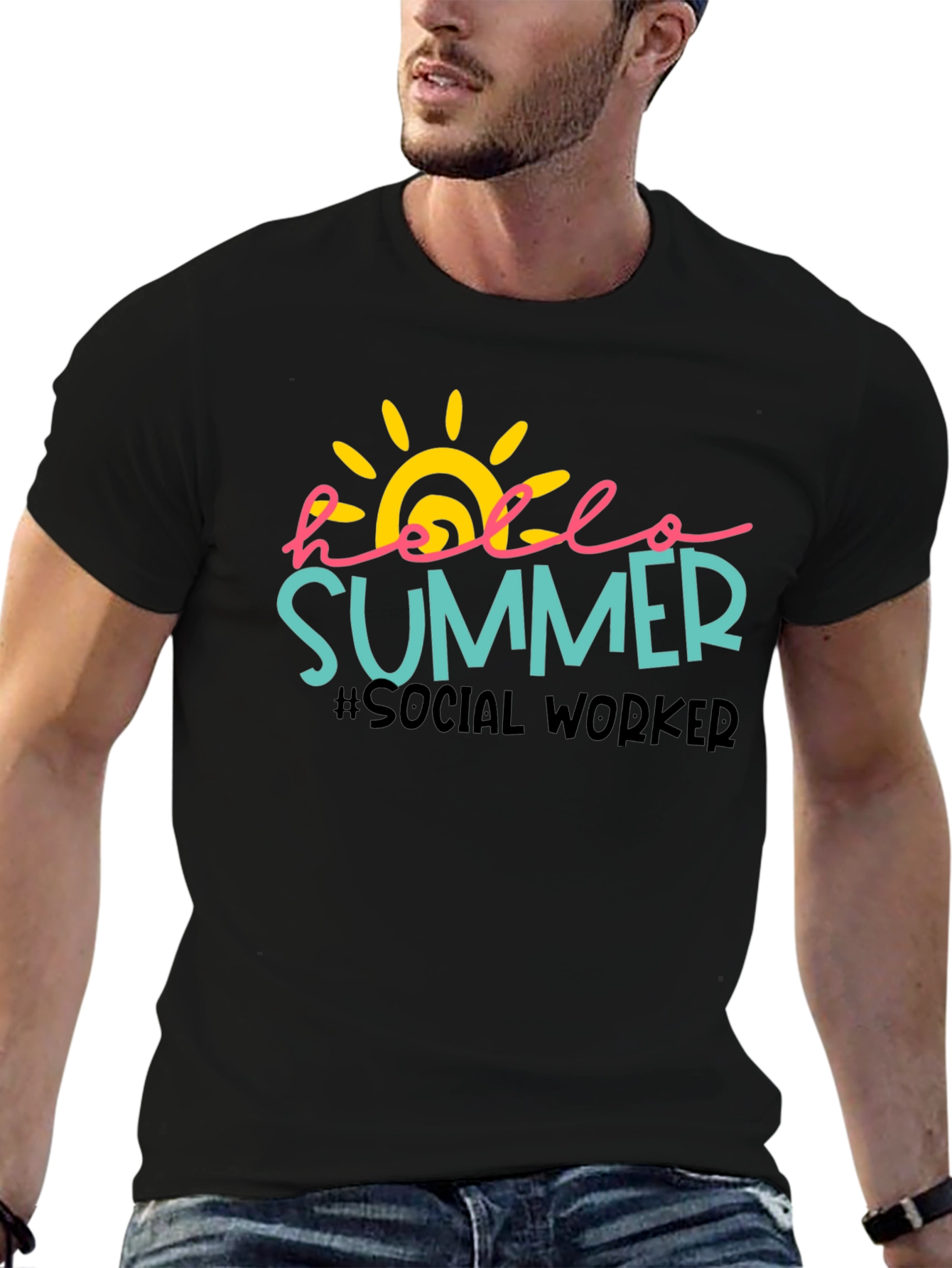 Hello Summer Social Worker Black T-Shirt