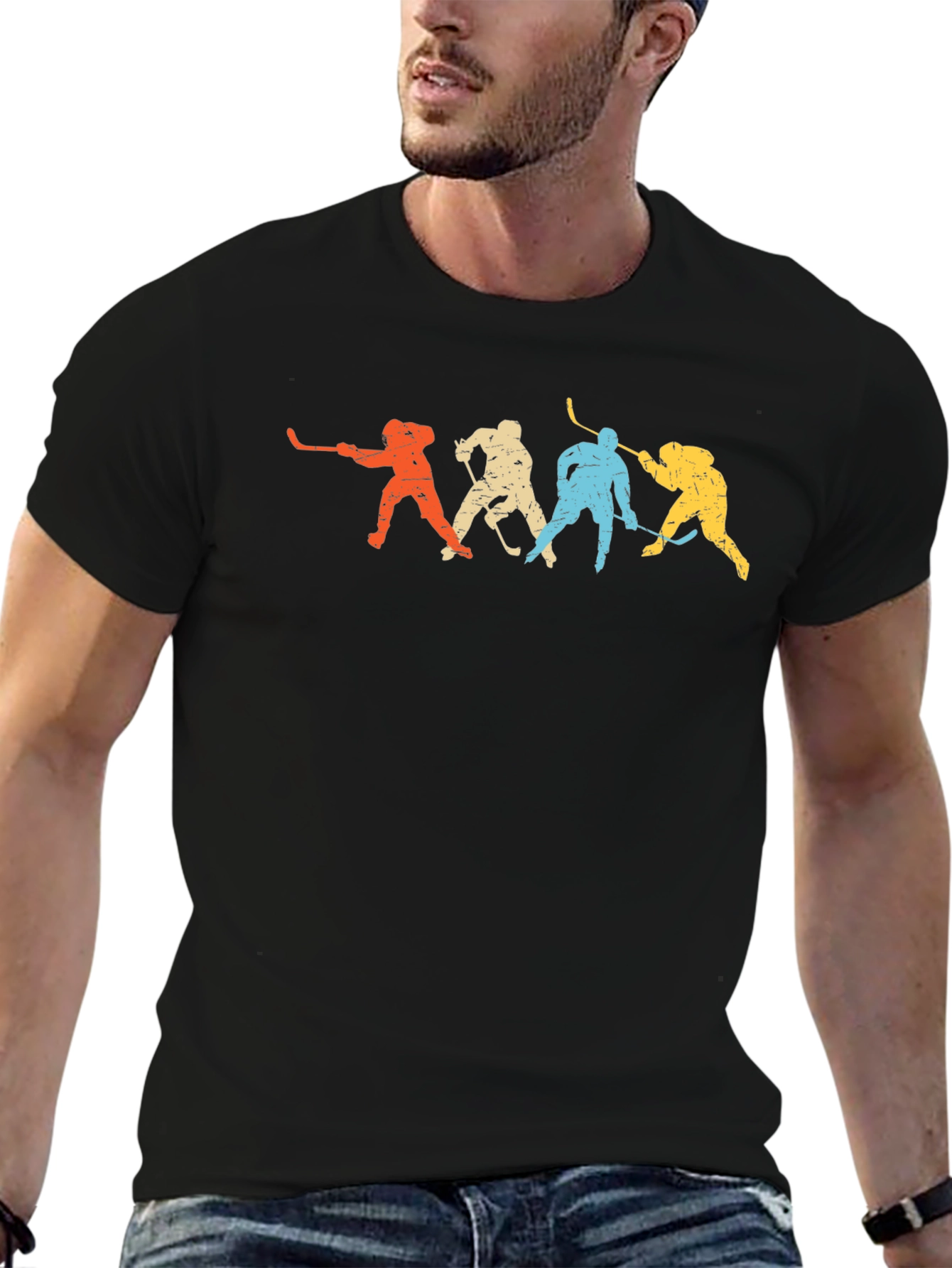 Retro Hockey Player Graphic Tee - Classic Fit