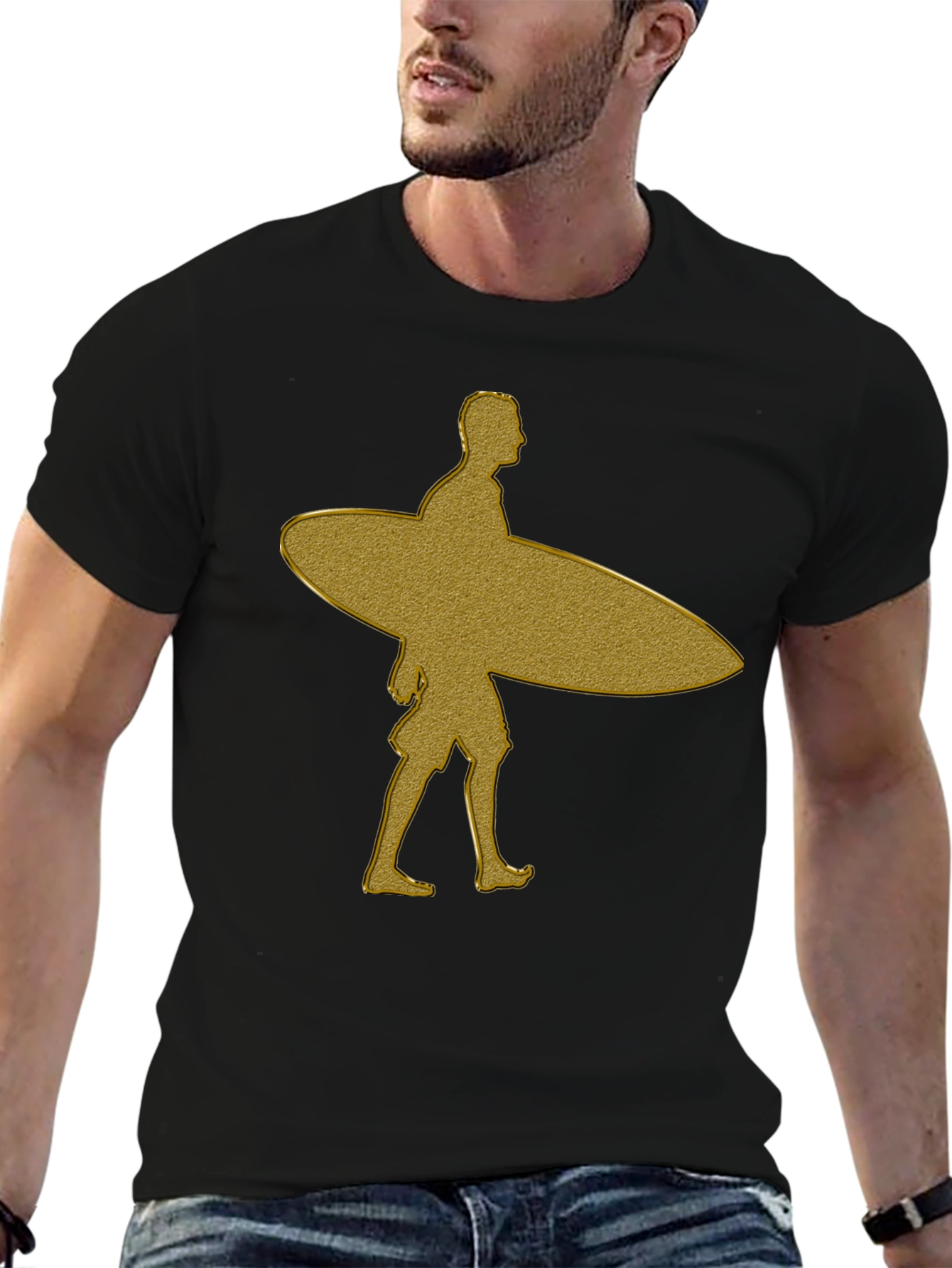 Gold Surfer Graphic T-Shirt - Black Cotton Tee