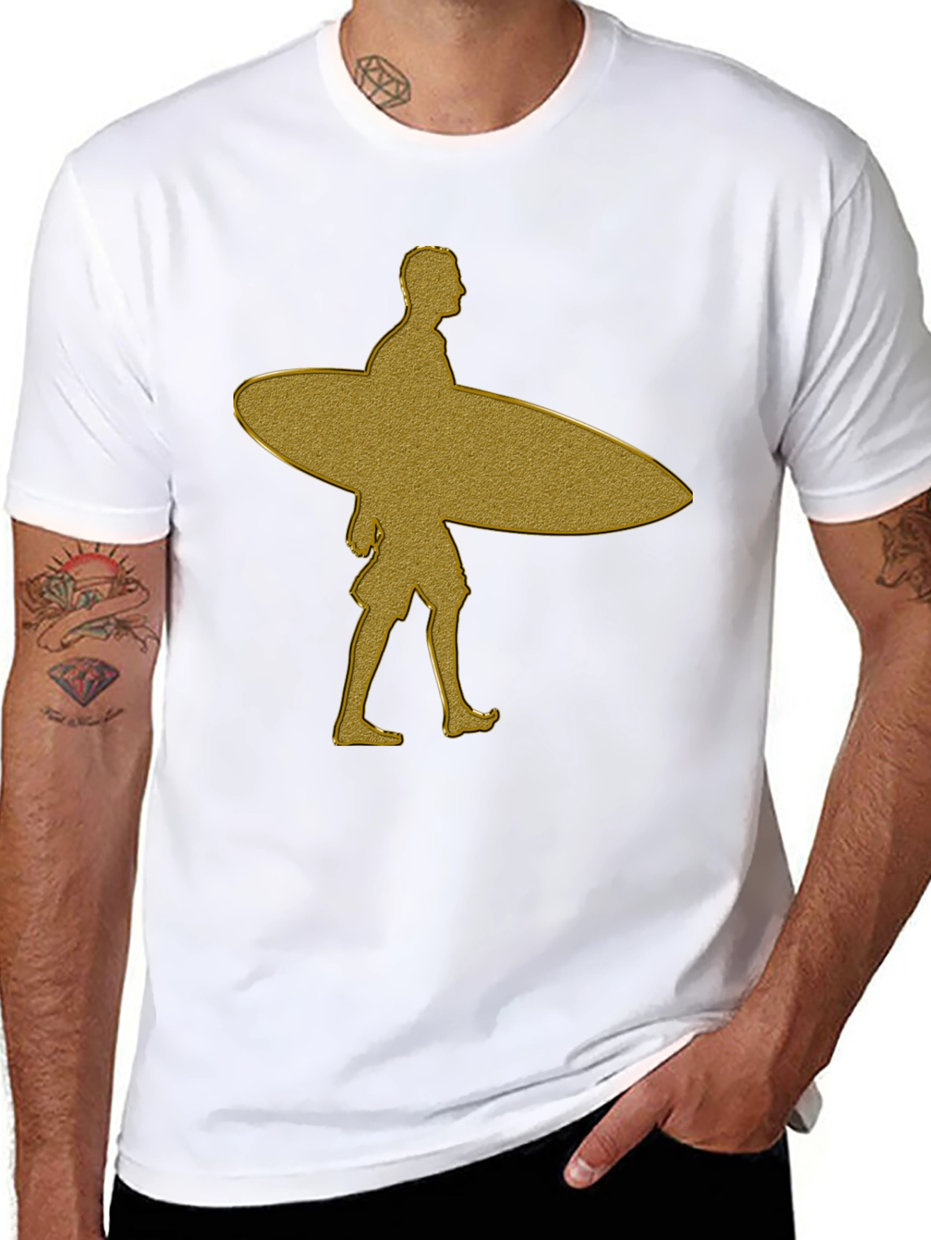 Gold Surfer Graphic T-Shirt - Black Cotton Tee
