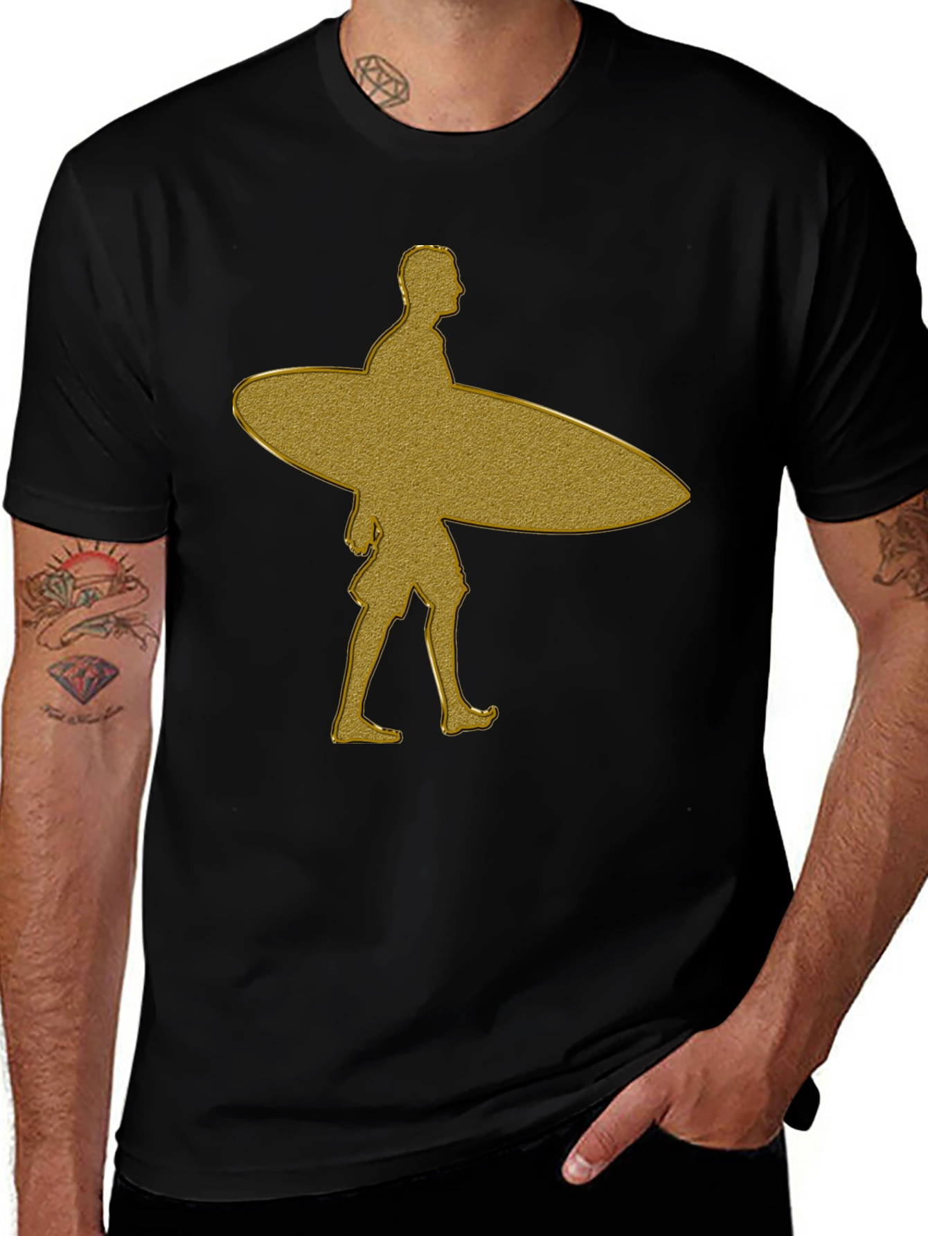 Gold Surfer Graphic T-Shirt - Black Cotton Tee